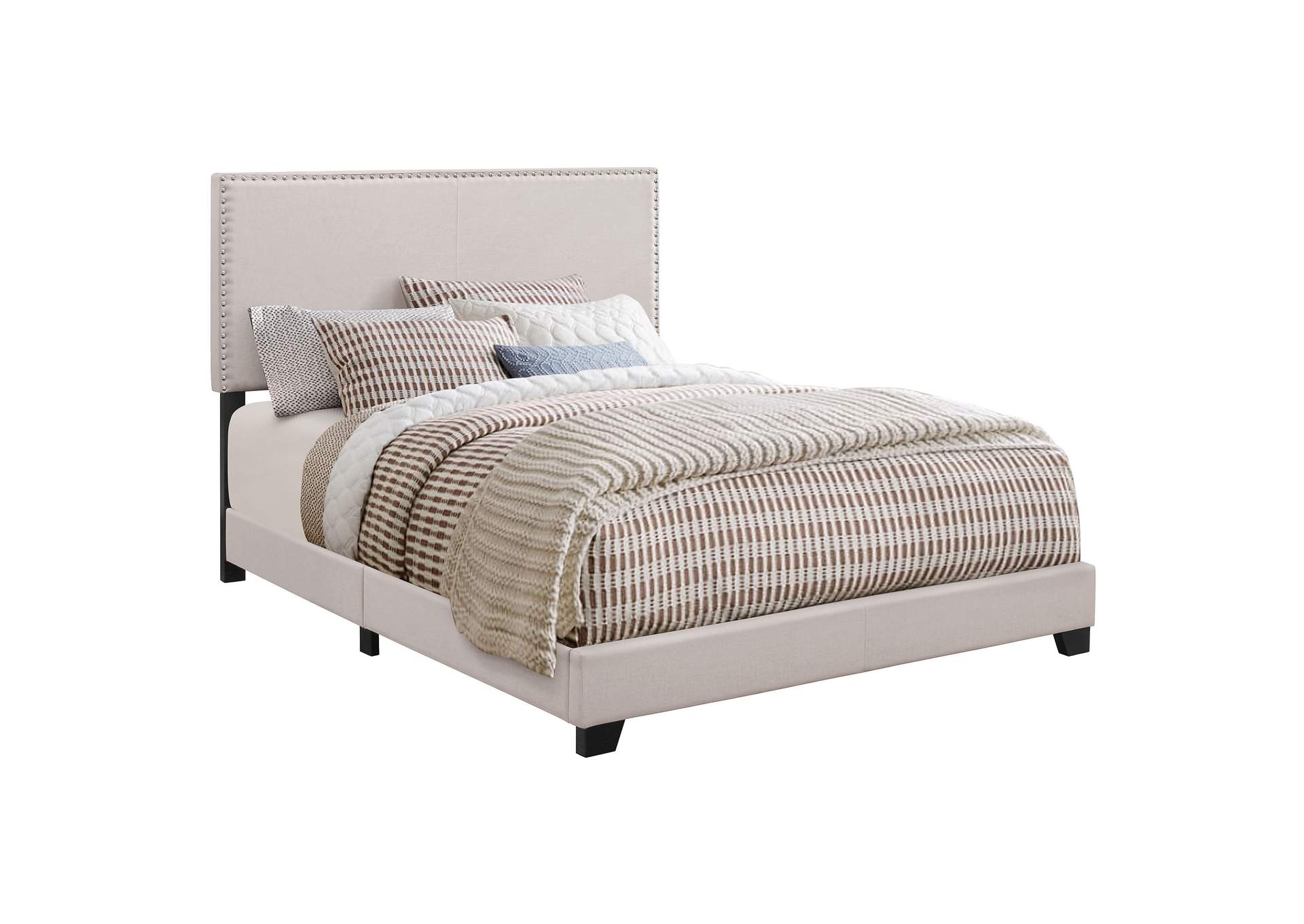 Boyd Eastern King Upholstered Bed with Nailhead Trim Ivory,Coaster Furniture