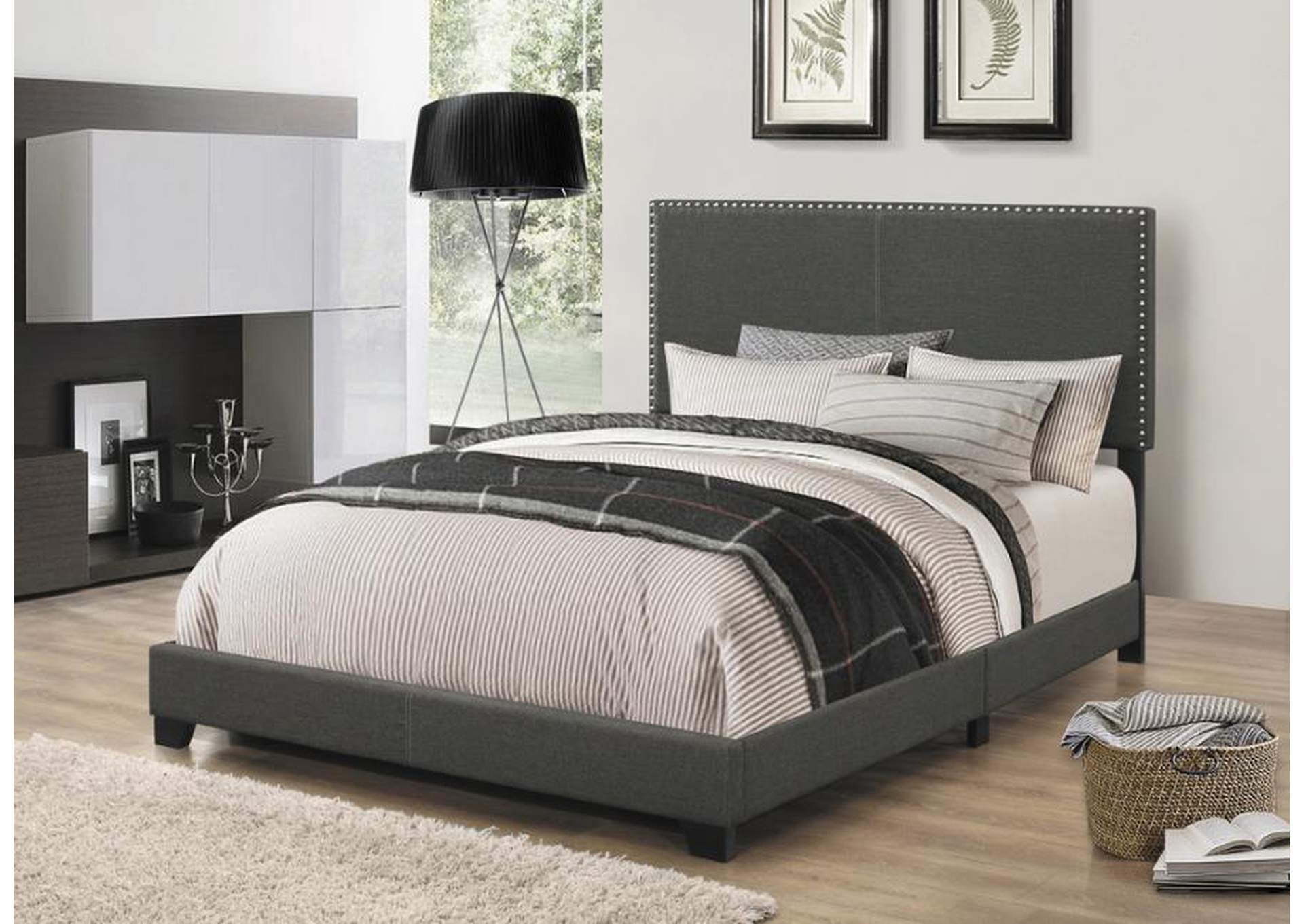 Boyd Queen Upholstered Bed with Nailhead Trim Charcoal,Coaster Furniture