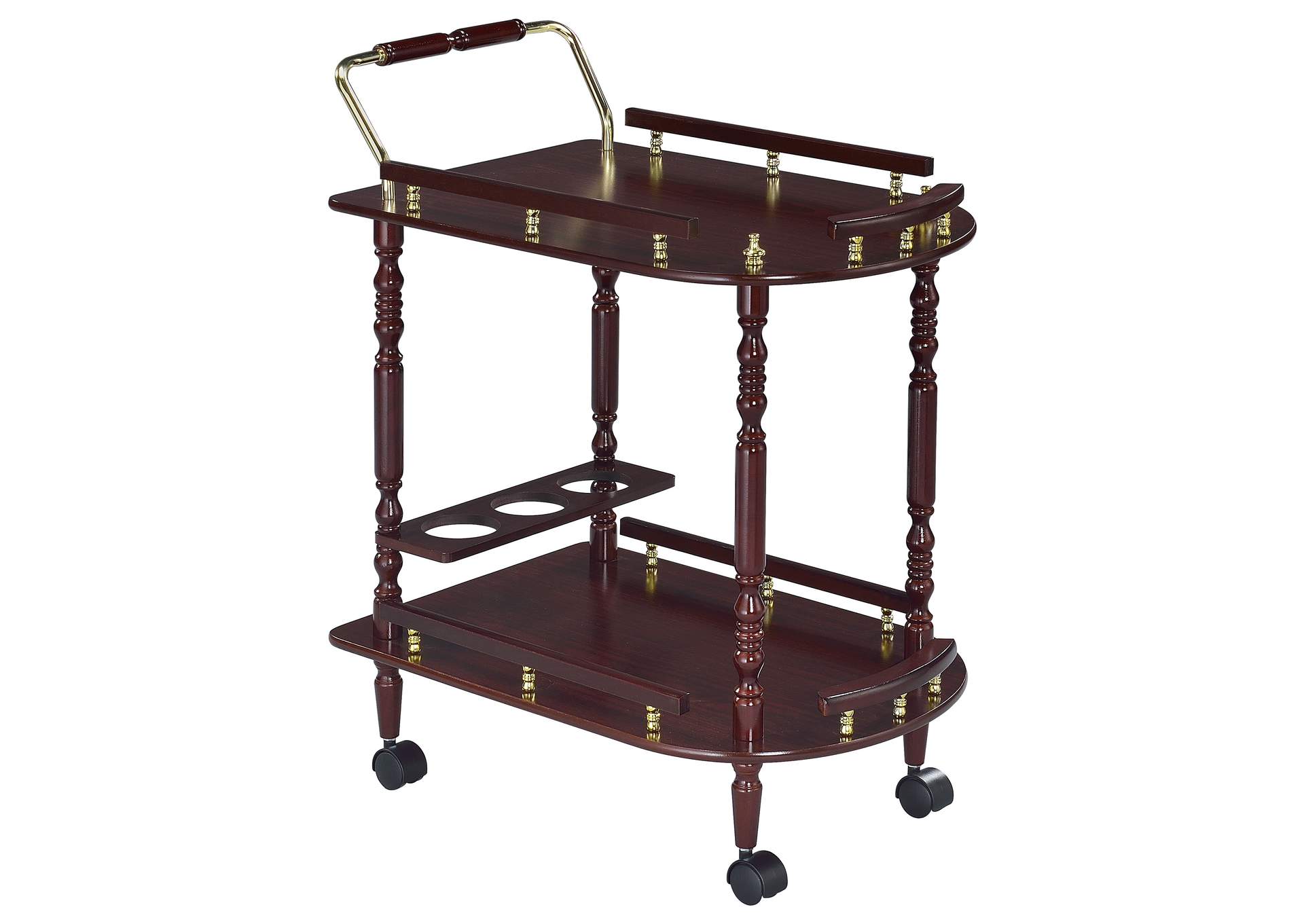 Palmer 2-tier Serving Cart Merlot and Brass,Coaster Furniture