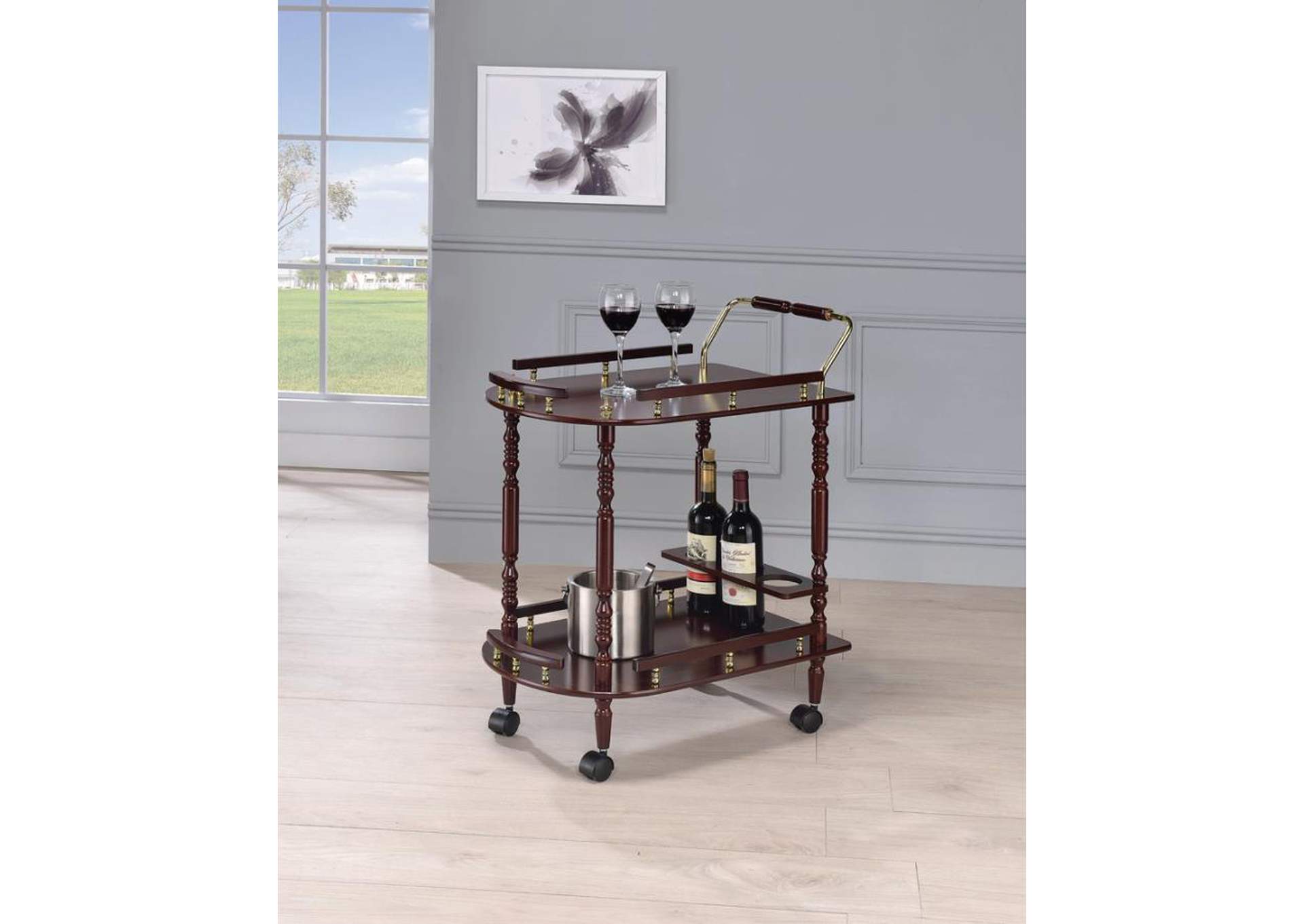 Palmer 2-Tier Serving Cart Merlot And Brass,Coaster Furniture