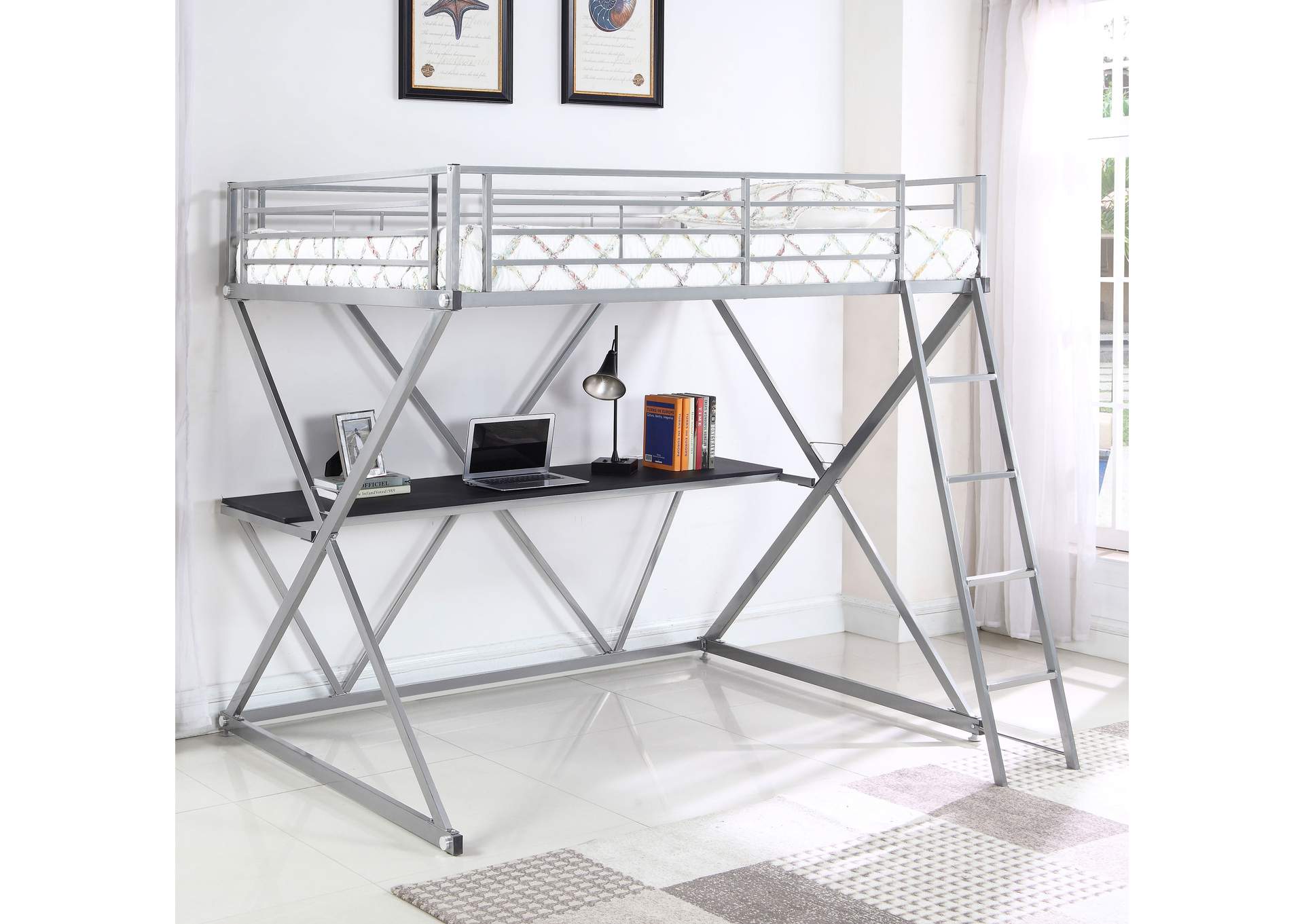 Hyde Full Workstation Loft Bed Silver,Coaster Furniture