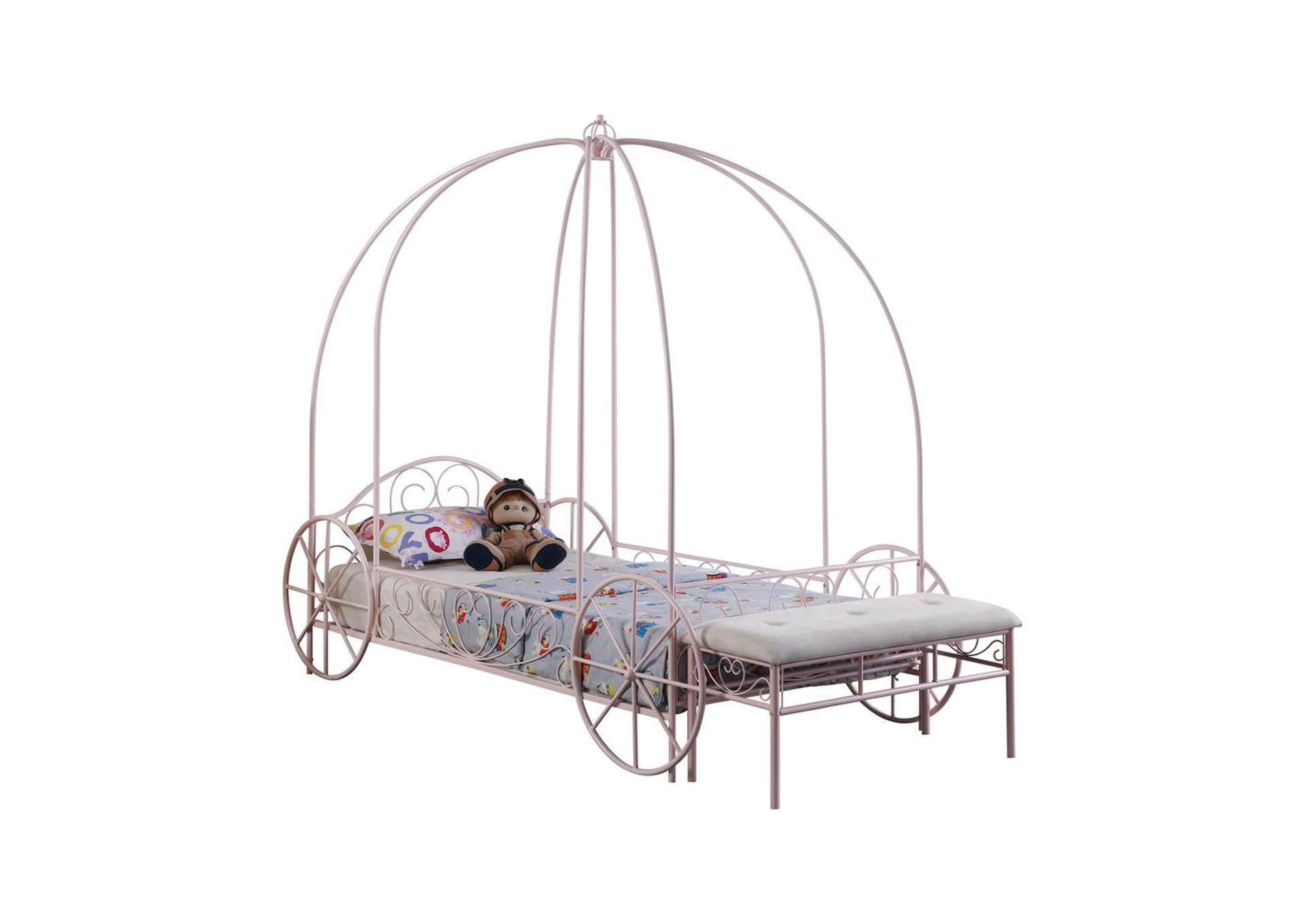 Swiss Coffee Massi Pink Twin Canopy Bed, Little Girl Twin Canopy Bed