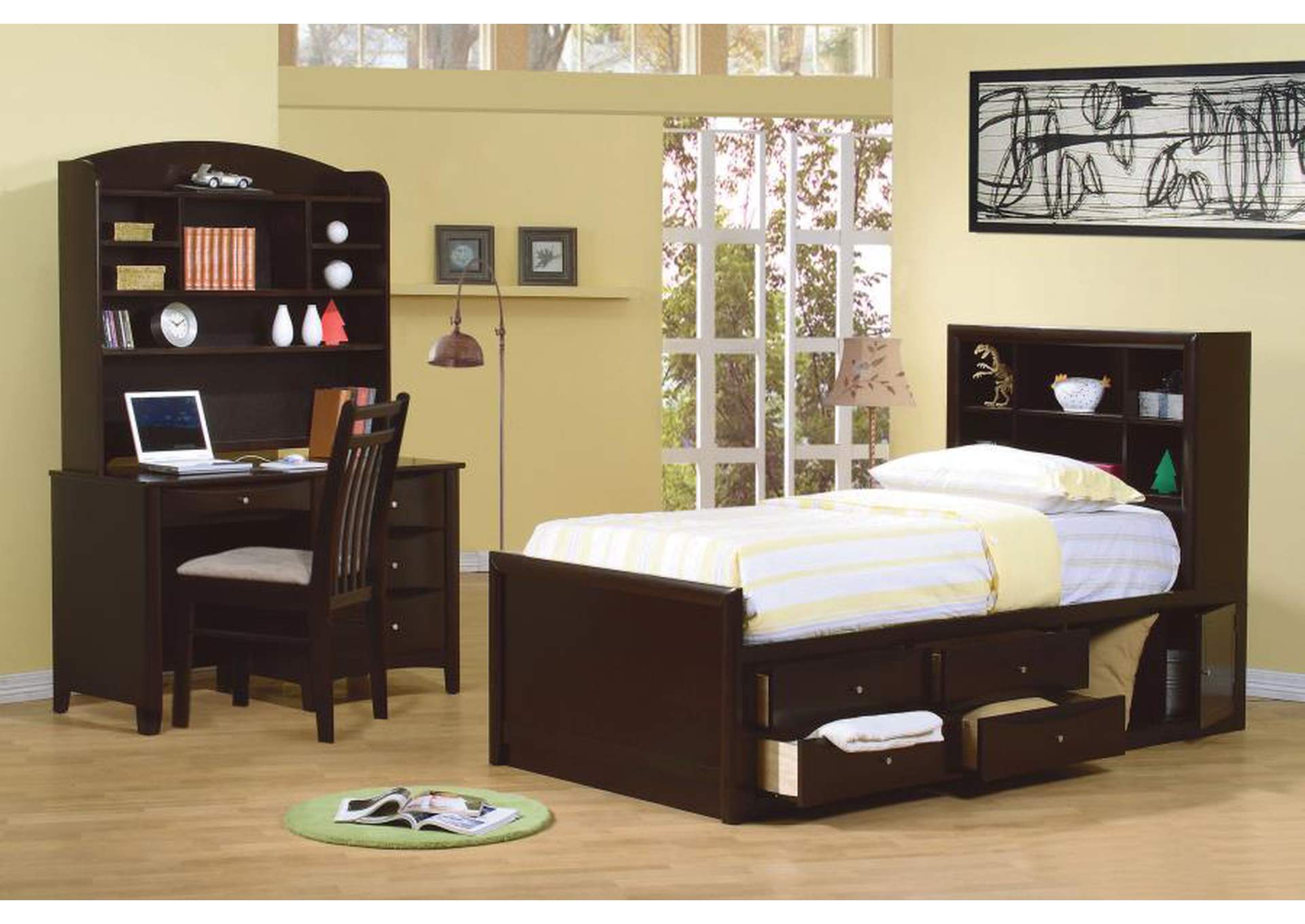 Phoenix Full Bookcase Bed With Underbed Storage Cappuccino,Coaster Furniture