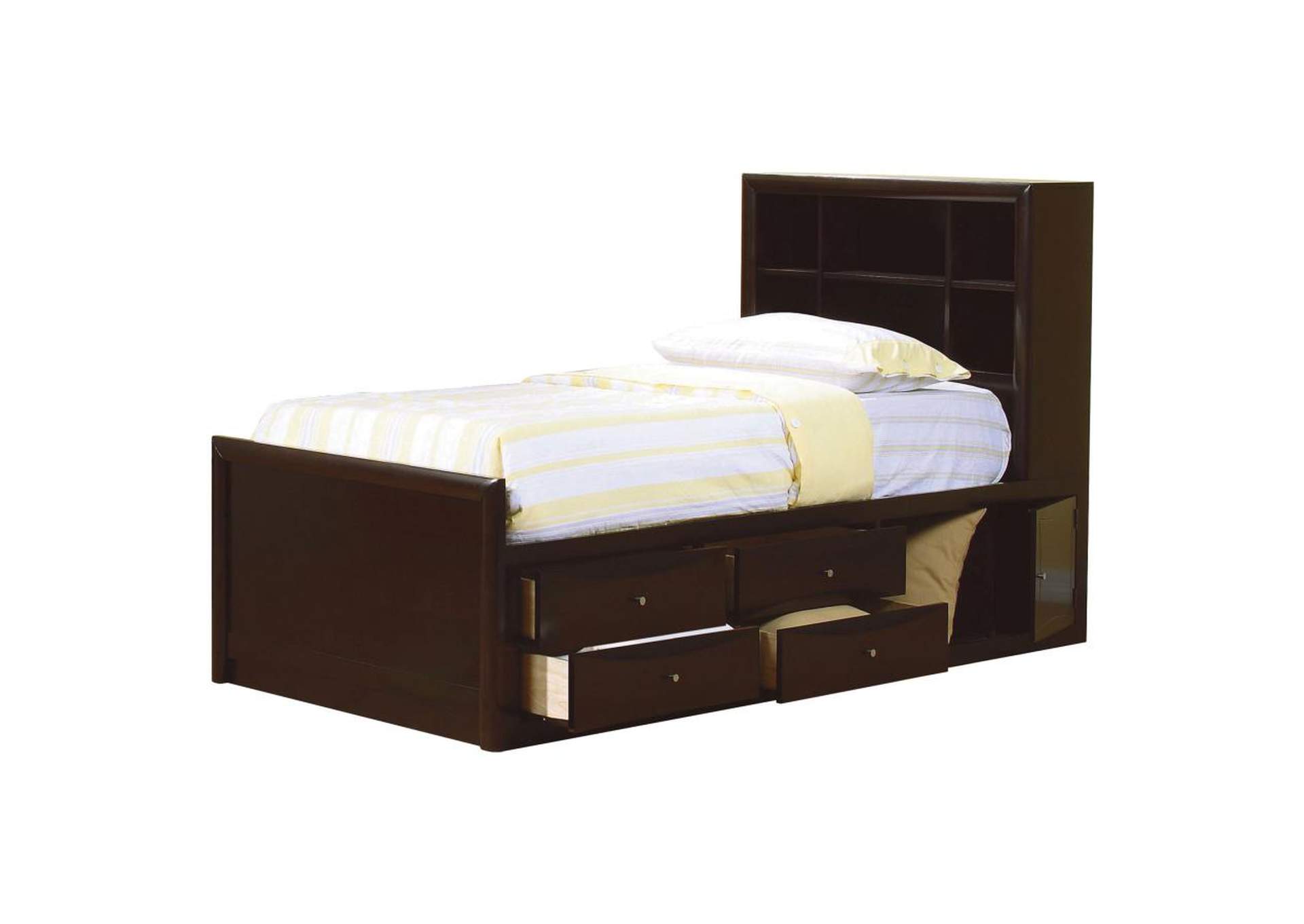 Cappuccino Queen Storage Bookcase Bed, Dresser & Mirror Direct Buy Furniture