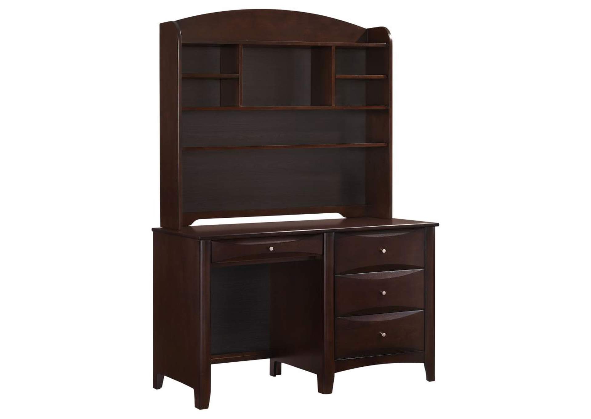 Phoenix 4 drawer Computer Desk with Hutch Cappuccino Frugal Furniture