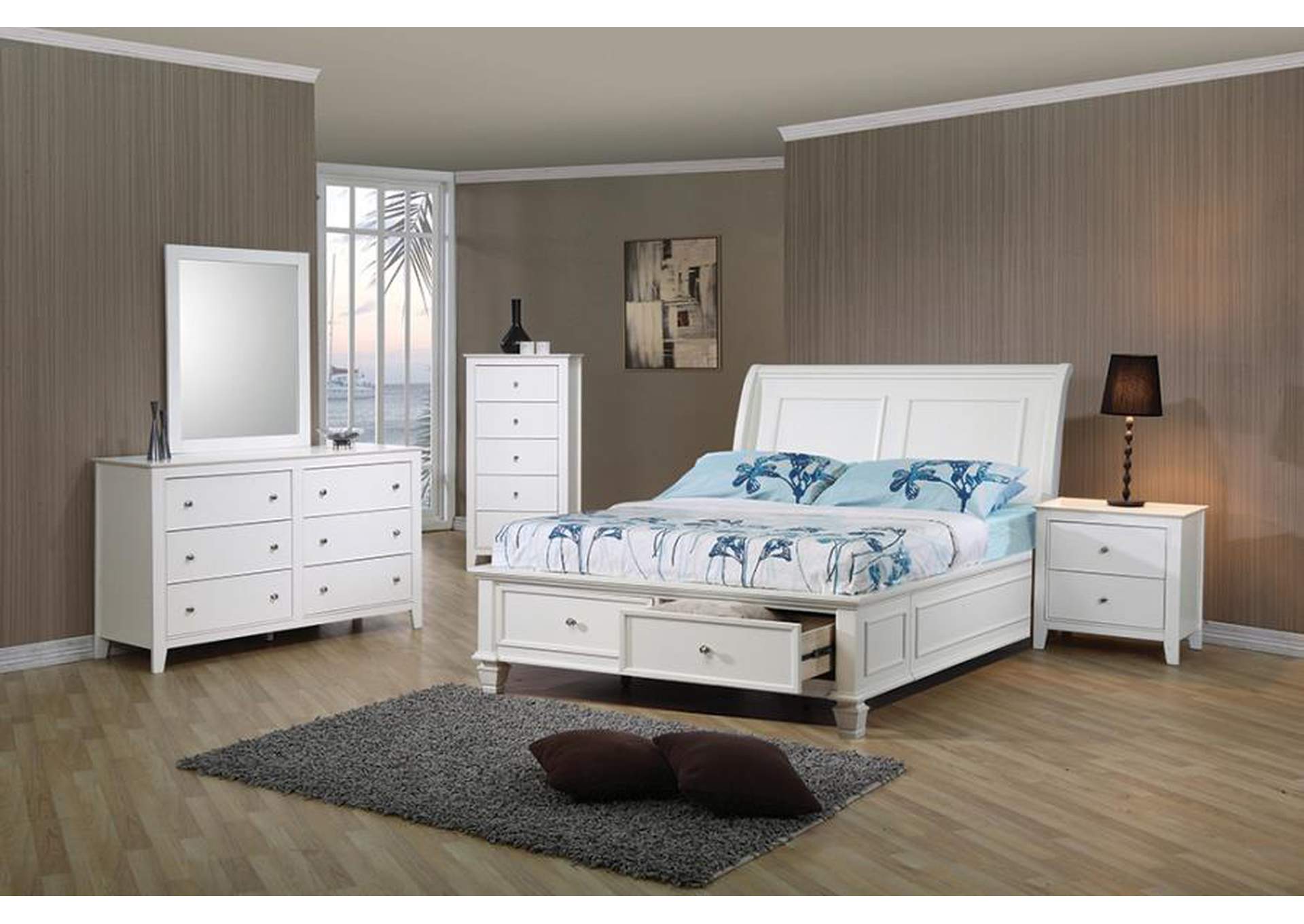 Selena Storage Bedroom Set With Sleigh Headboard Buttermilk,Coaster Furniture