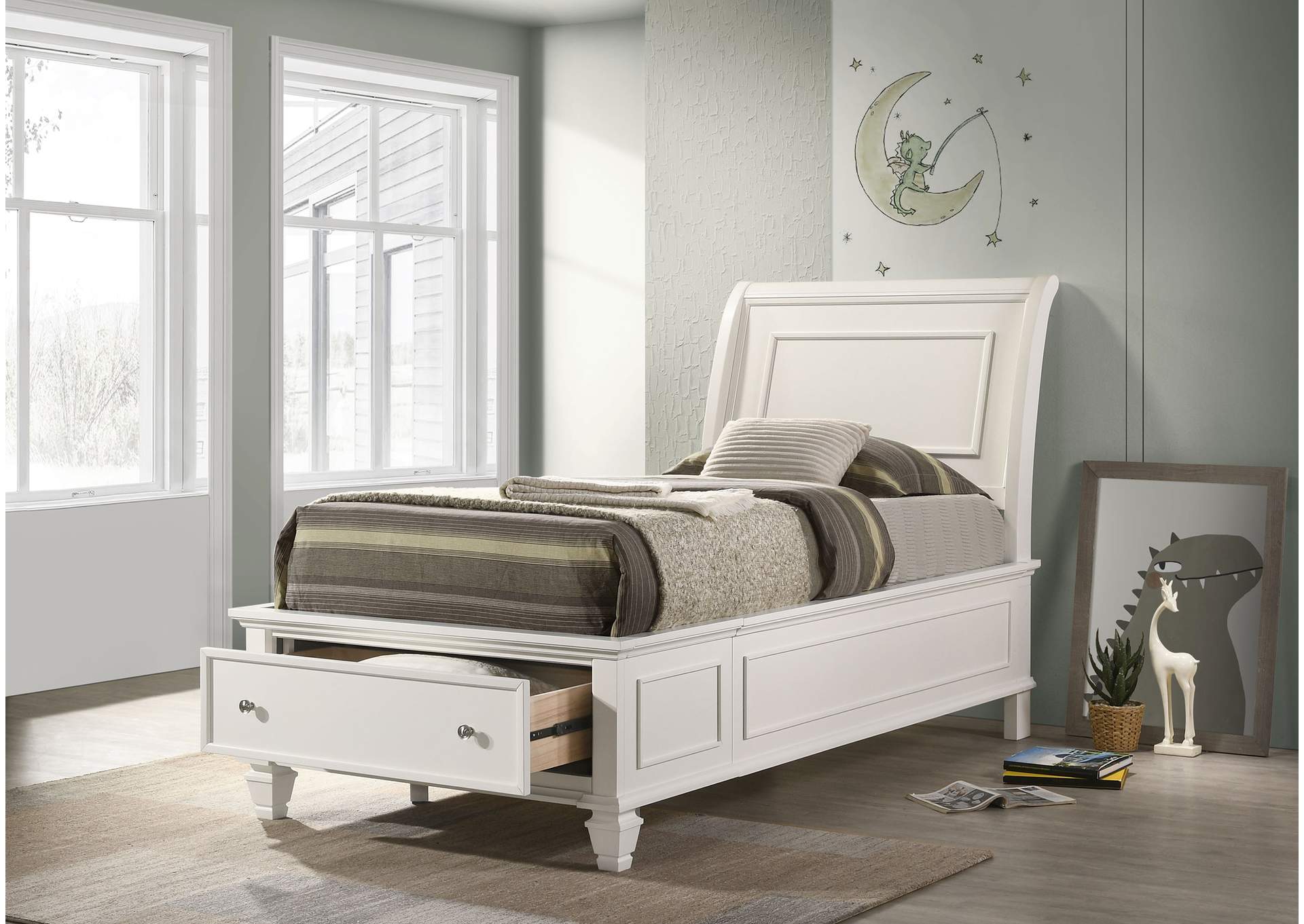 Selena Twin Sleigh Bed with Footboard Storage Buttermilk,Coaster Furniture