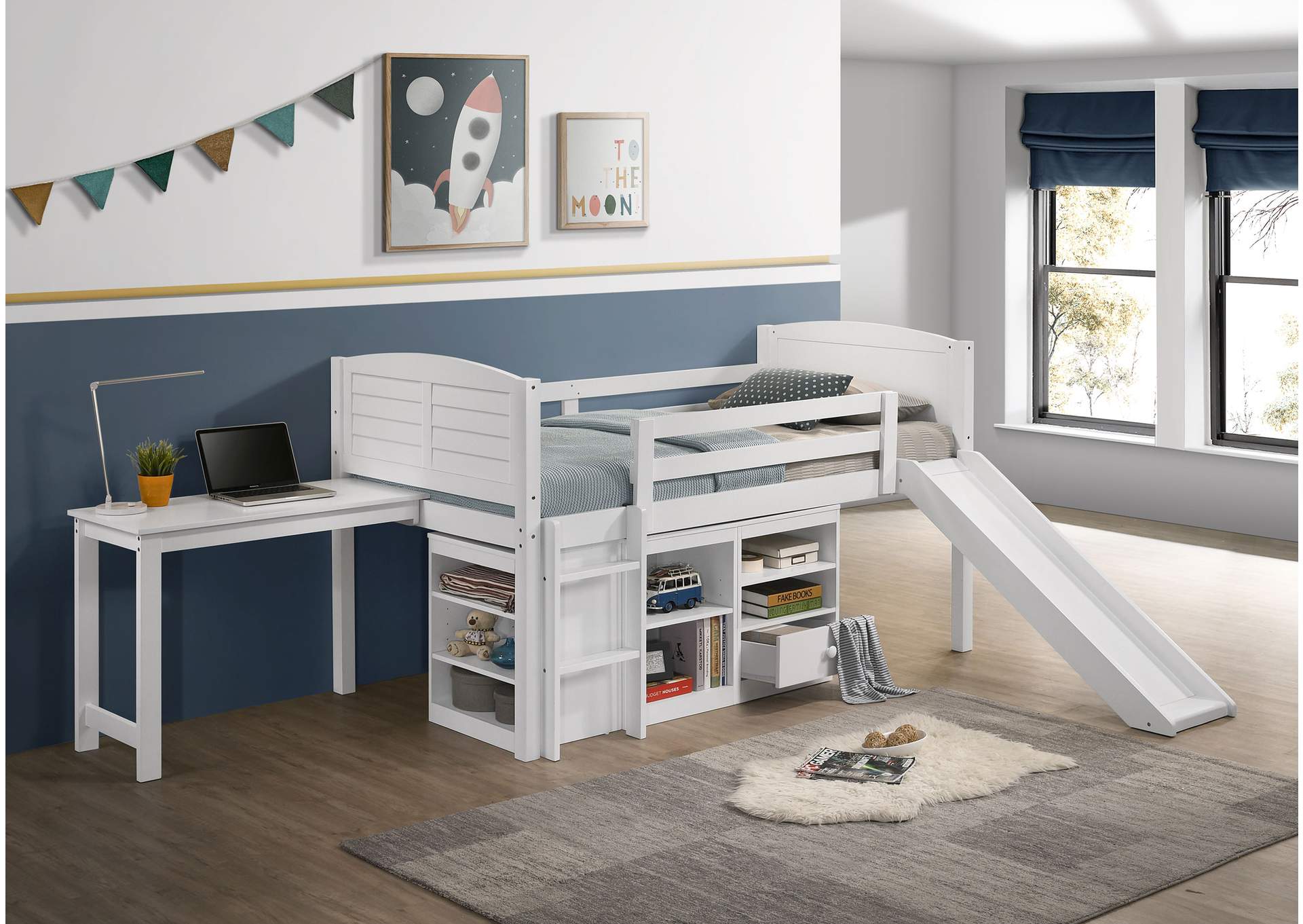 Millie Twin Workstation Loft Bed White,Coaster Furniture