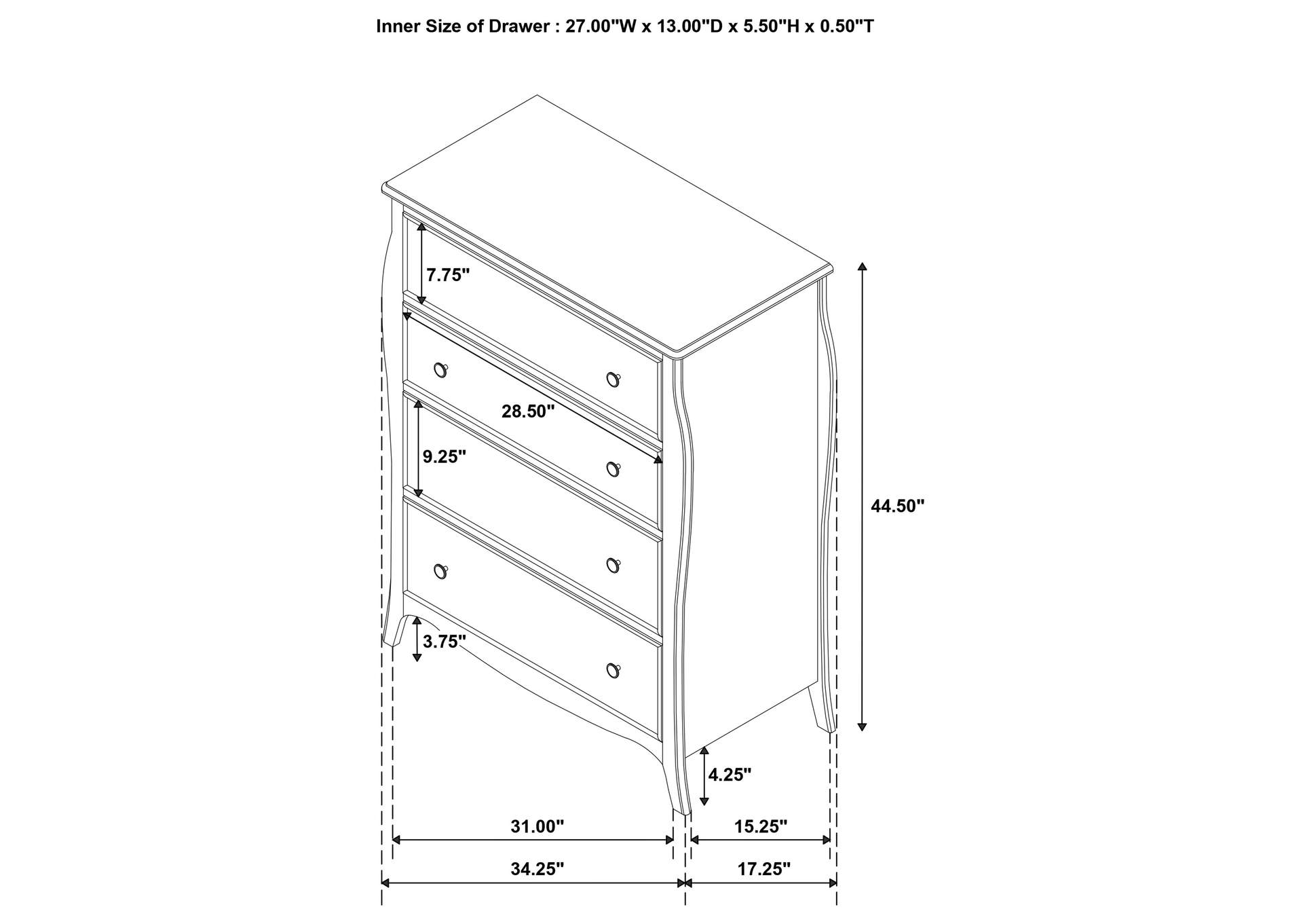 Dominique 4-drawer Chest White,Coaster Furniture