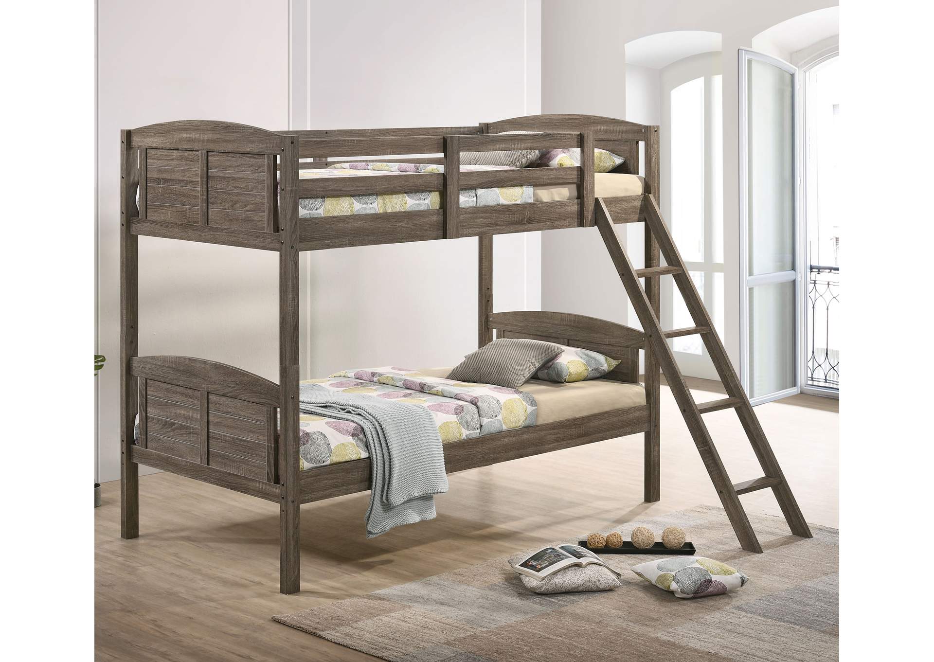 Flynn Twin over Twin Bunk Bed Weathered Brown,Coaster Furniture