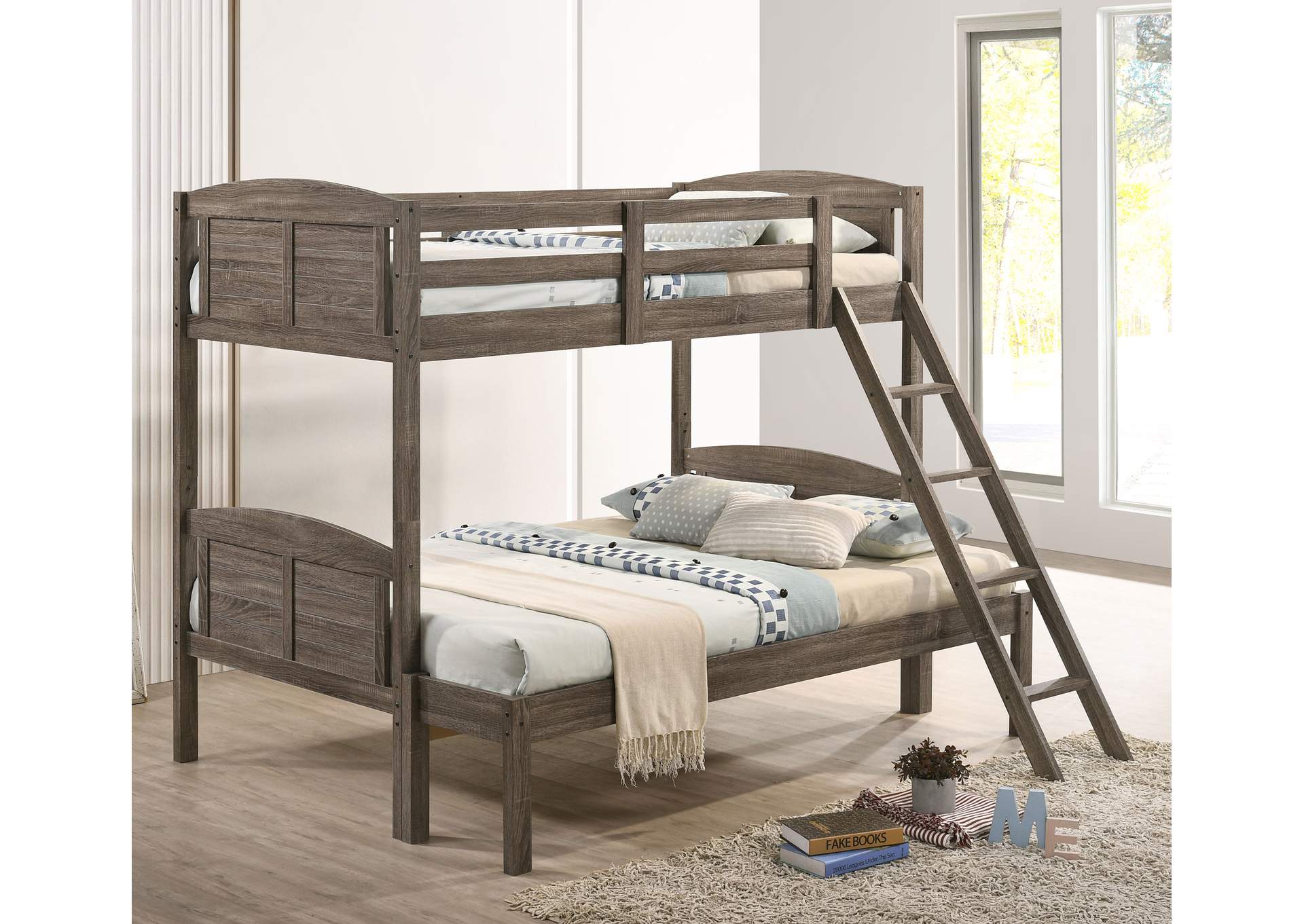 Flynn Twin over Full Bunk Bed Weathered Brown,Coaster Furniture