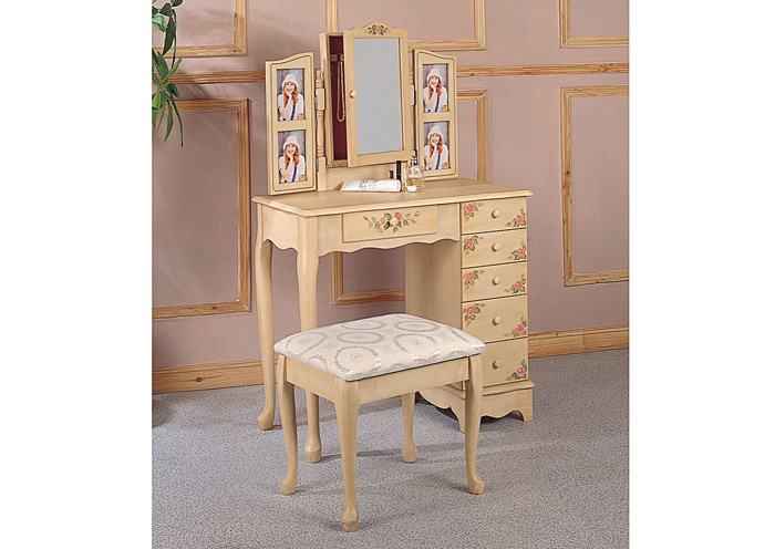Hand Painted Vanity w/ Stool,ABF Coaster Furniture