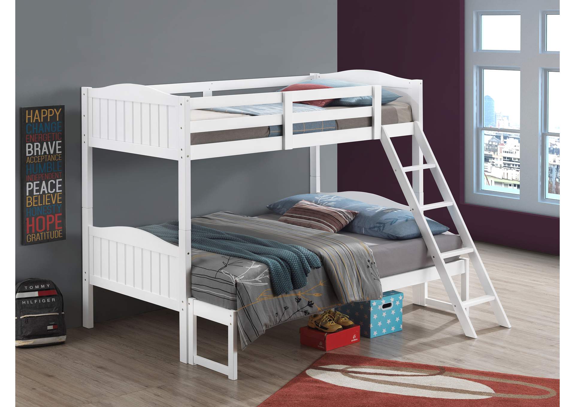 Arlo Twin/Full Bunk Bed with Ladder White,Coaster Furniture