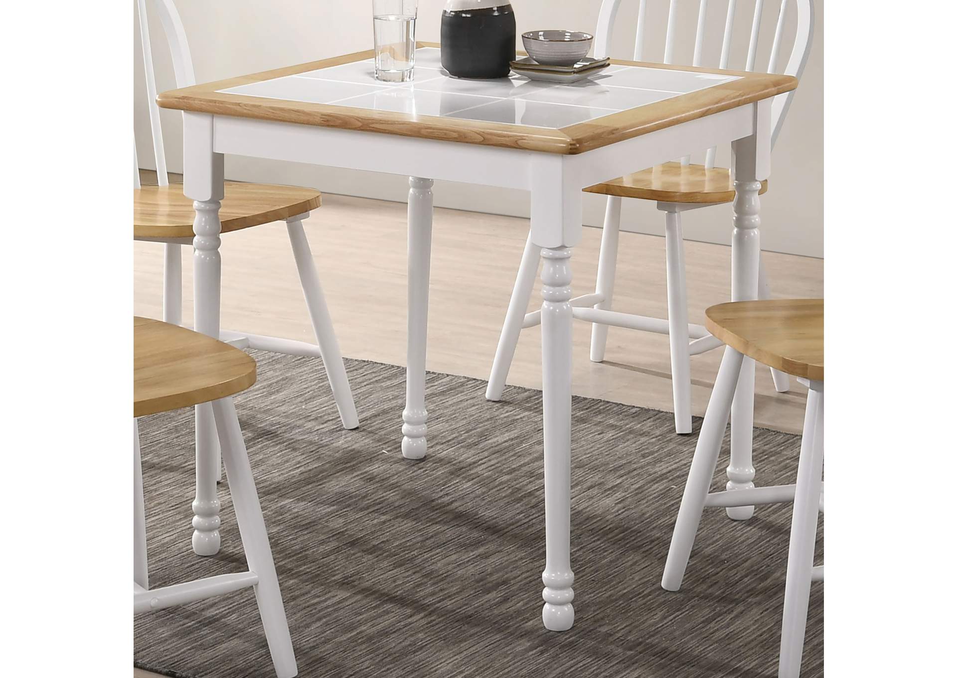 Carlene Square Top Dining Table Natural Brown and White,Coaster Furniture