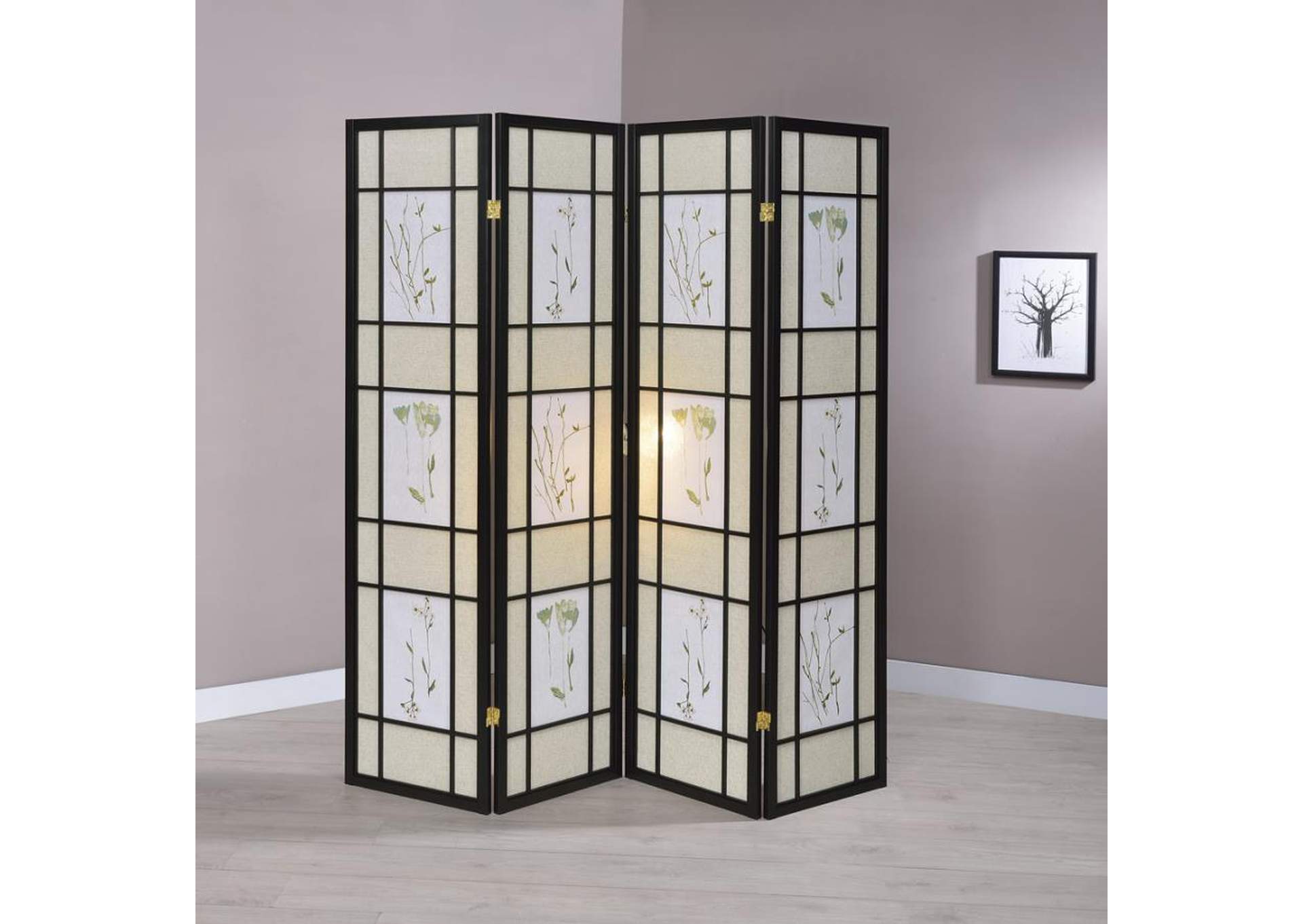 Catabella 4-panel Floral Print Folding Screen Multi-color,Coaster Furniture