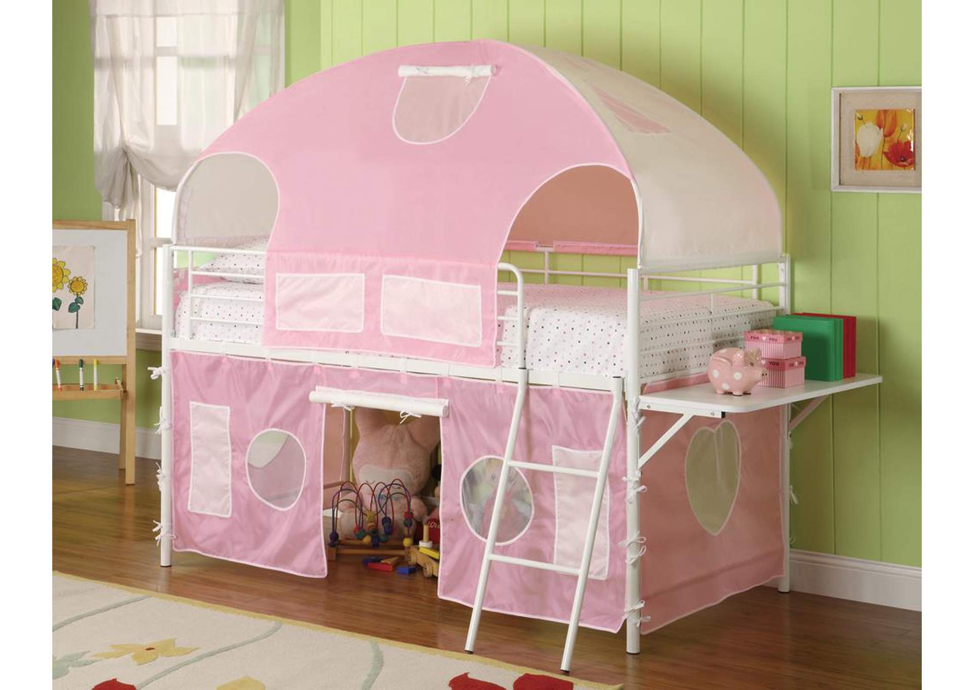 Sweetheart Pink/White Twin Tent Bunk Bed,ABF Coaster Furniture