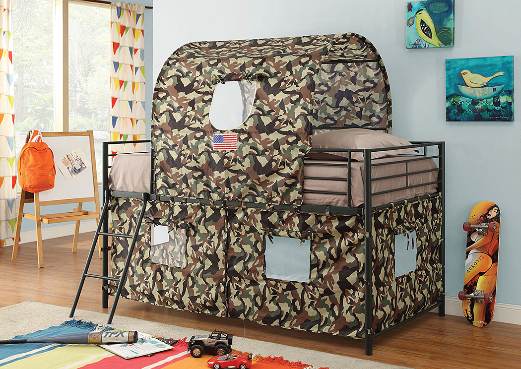 Glossy Green Camouflage Tent Twin Bunk Bed ,ABF Coaster Furniture
