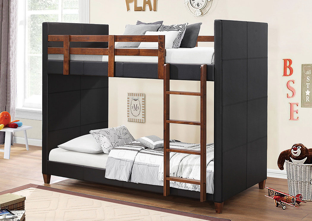 Black Twin Upholstered Bunk Bed,ABF Coaster Furniture
