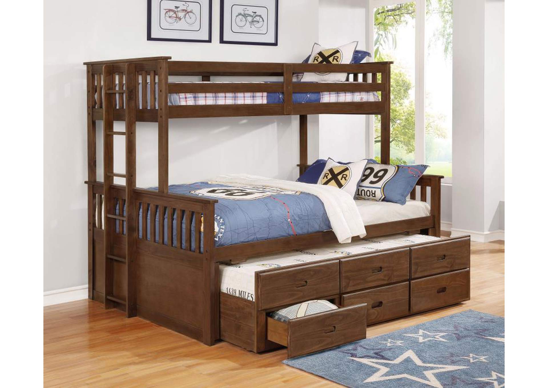 Atkin Twin XL over Queen 3 - drawer Bunk Bed Weathered Walnut,Coaster Furniture
