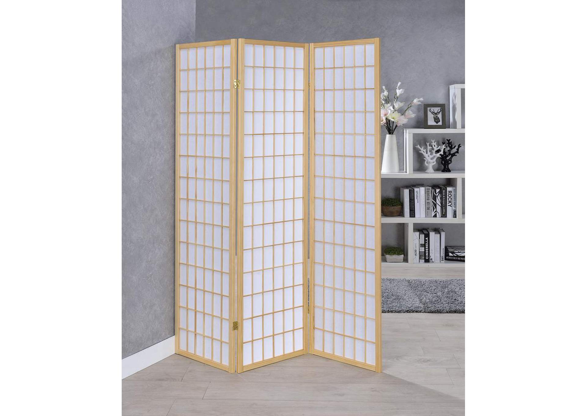 3-panel Folding Screen Natural and White,Coaster Furniture