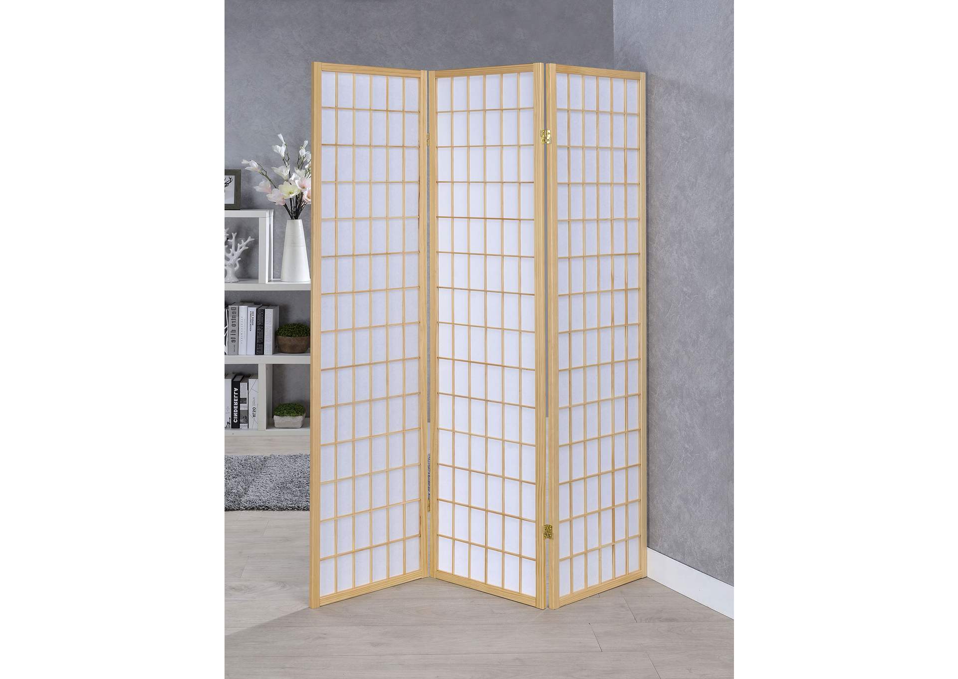 Carrie 3-panel Folding Screen Natural and White,Coaster Furniture