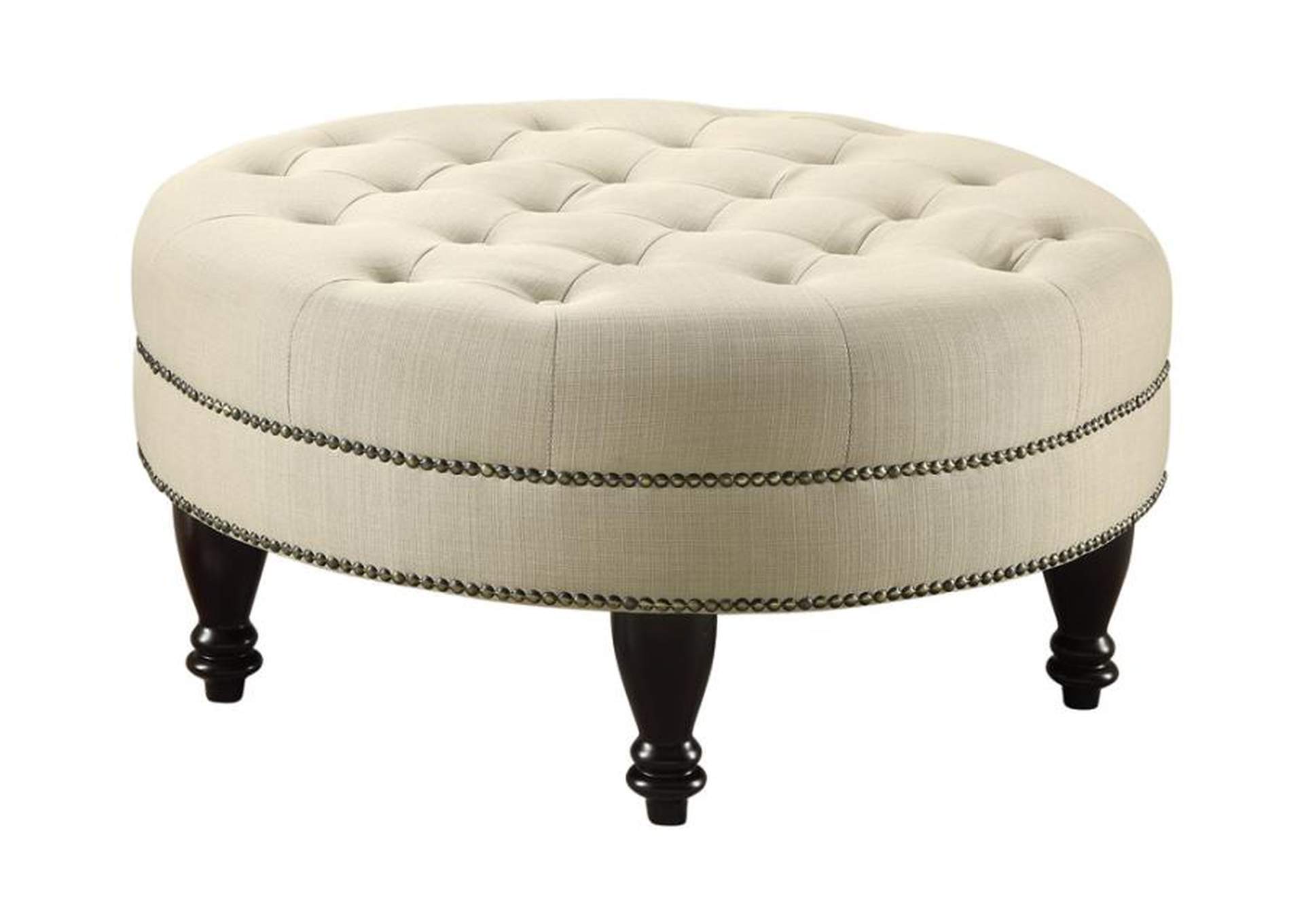 Elchin Round Upholstered Tufted Ottoman Oatmeal,Coaster Furniture