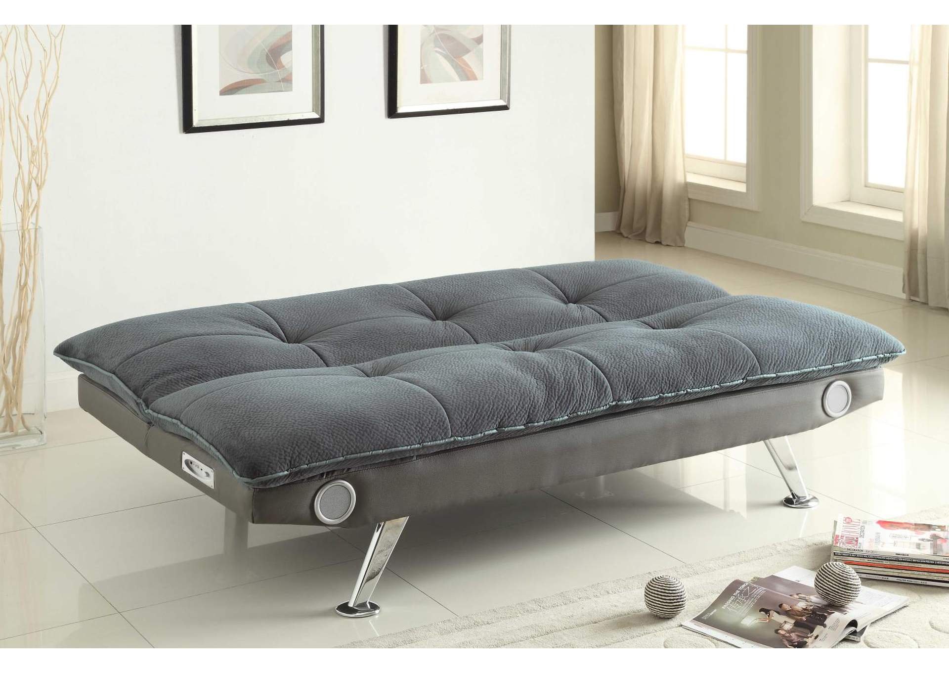 Odel Upholstered Sofa Bed with Bluetooth Speakers Grey,Coaster Furniture