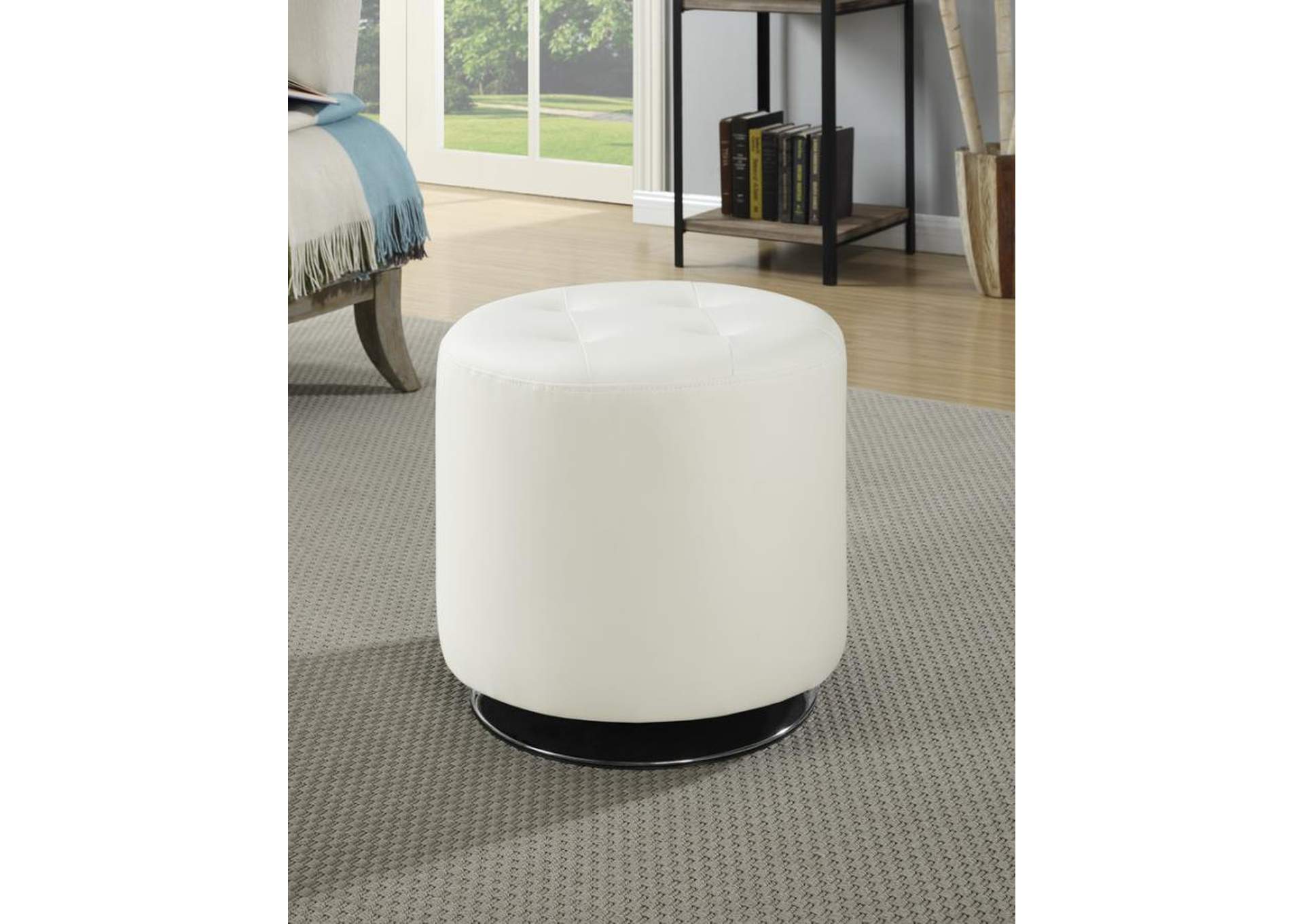 Bowman Round Upholstered Ottoman White,Coaster Furniture