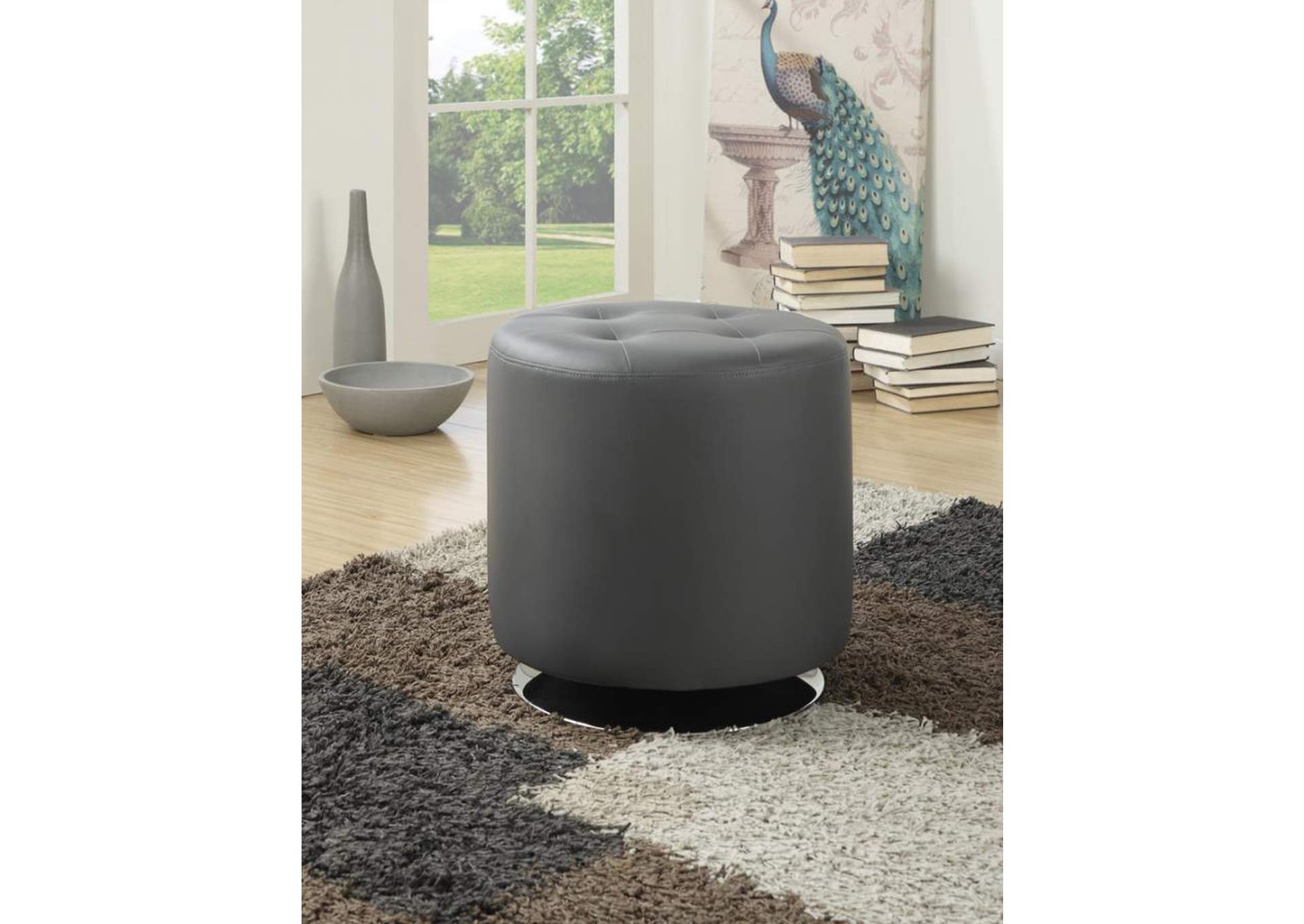 Bowman Round Upholstered Ottoman Grey,Coaster Furniture