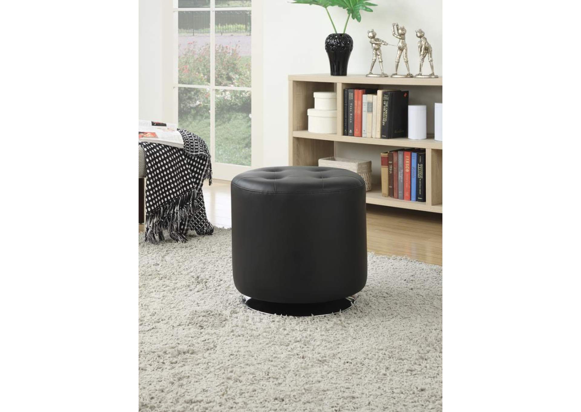 Bowman Round Upholstered Ottoman Black,Coaster Furniture