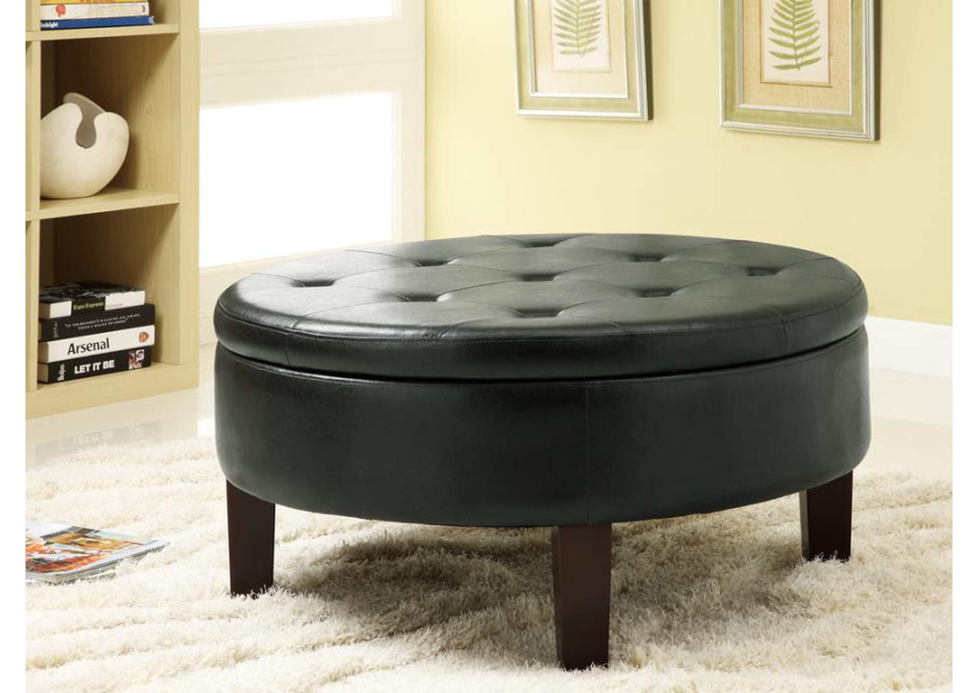 Round Tufted Upholstered Storage Ottoman Dark Brown,Coaster Furniture