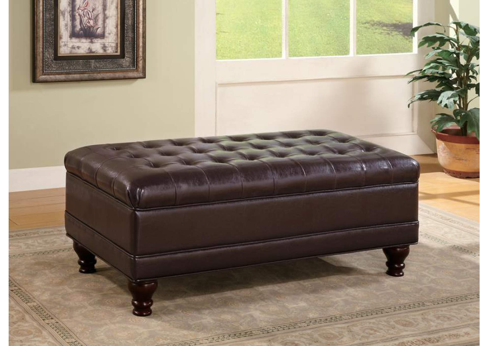 Tufted Storage Ottoman with Turned Legs Brown,Coaster Furniture