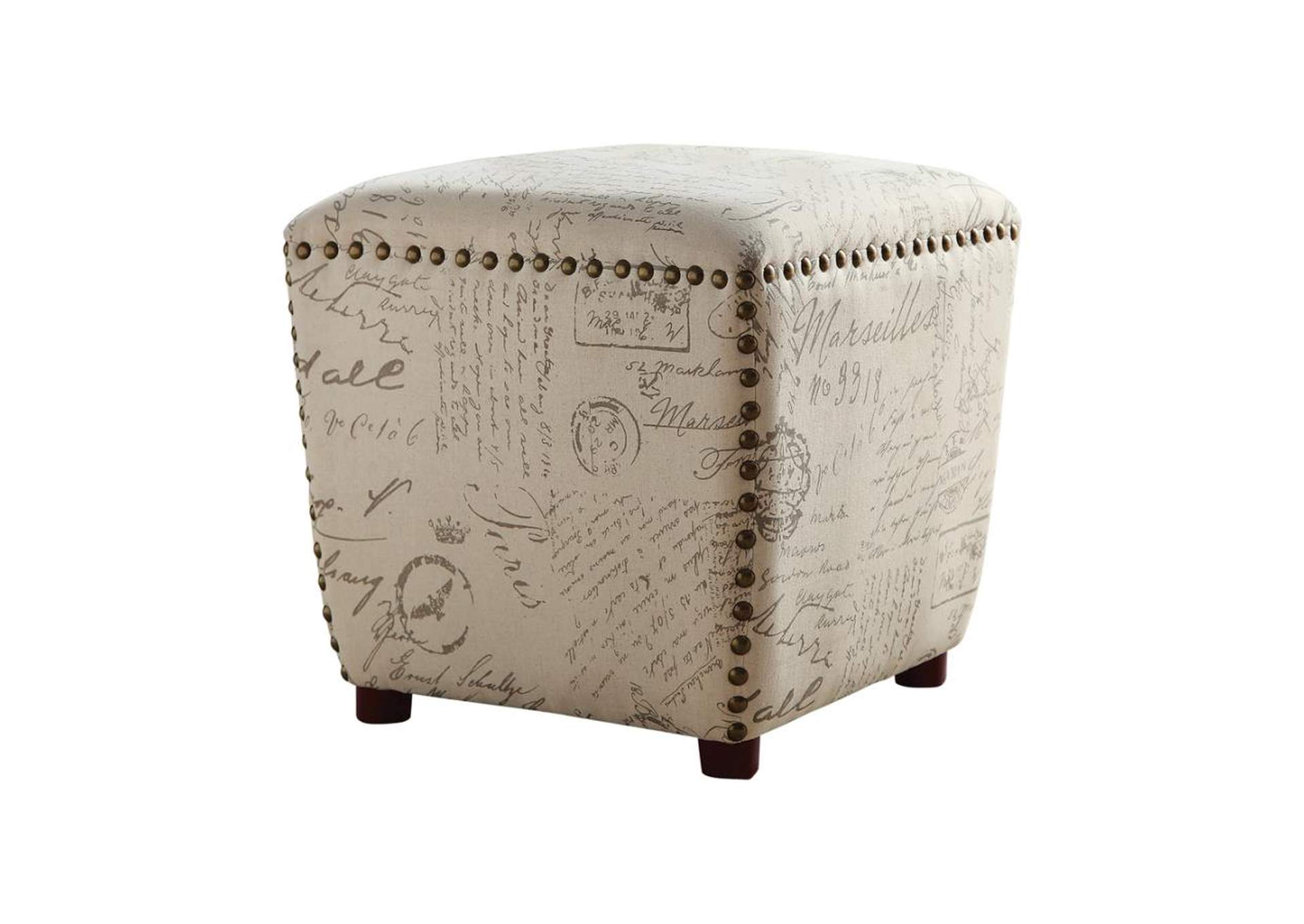 Lucy Upholstered Ottoman with Nailhead Trim Off White and Grey,Coaster Furniture