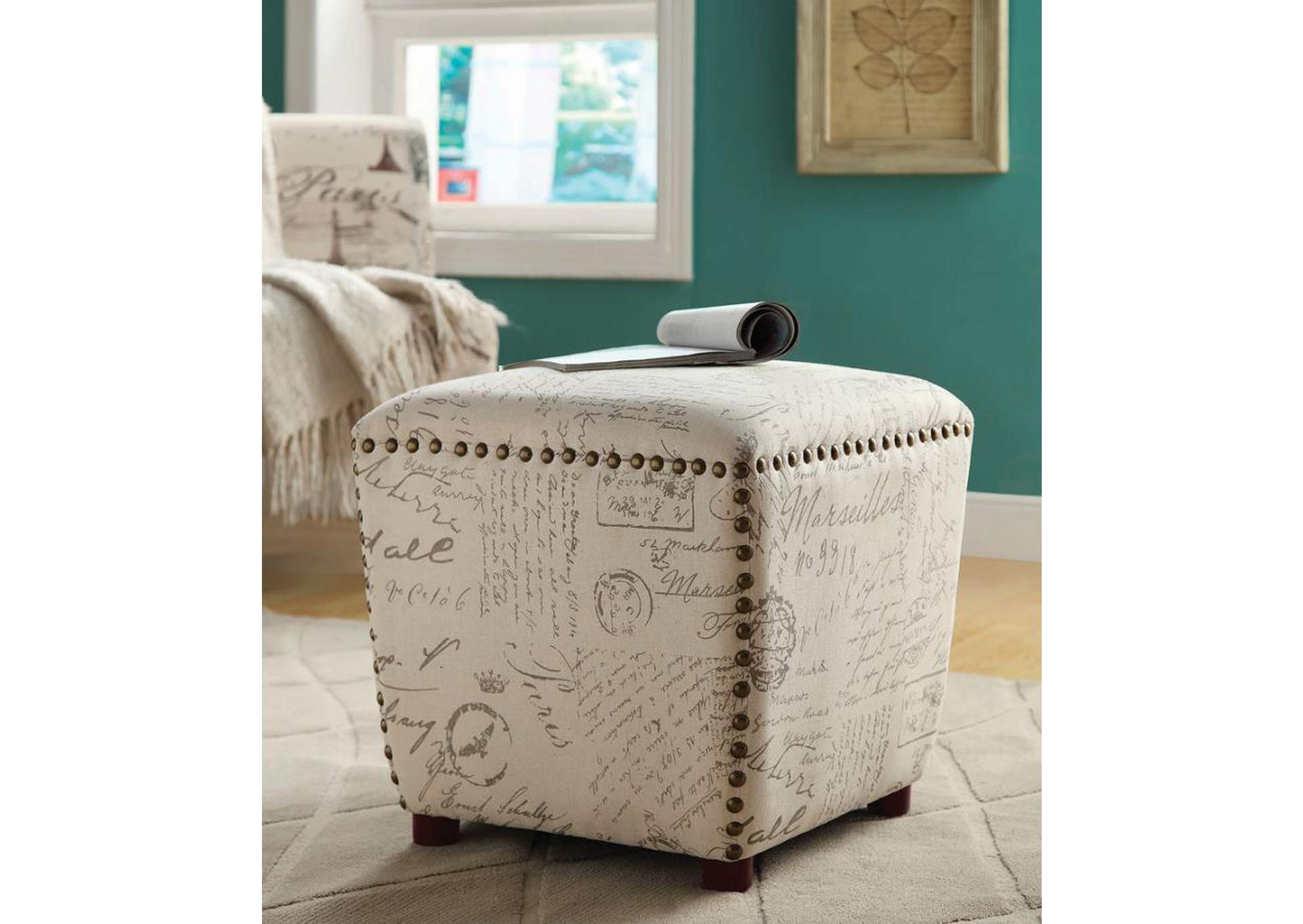Lucy Upholstered Ottoman With Nailhead Trim Off White And Grey,Coaster Furniture