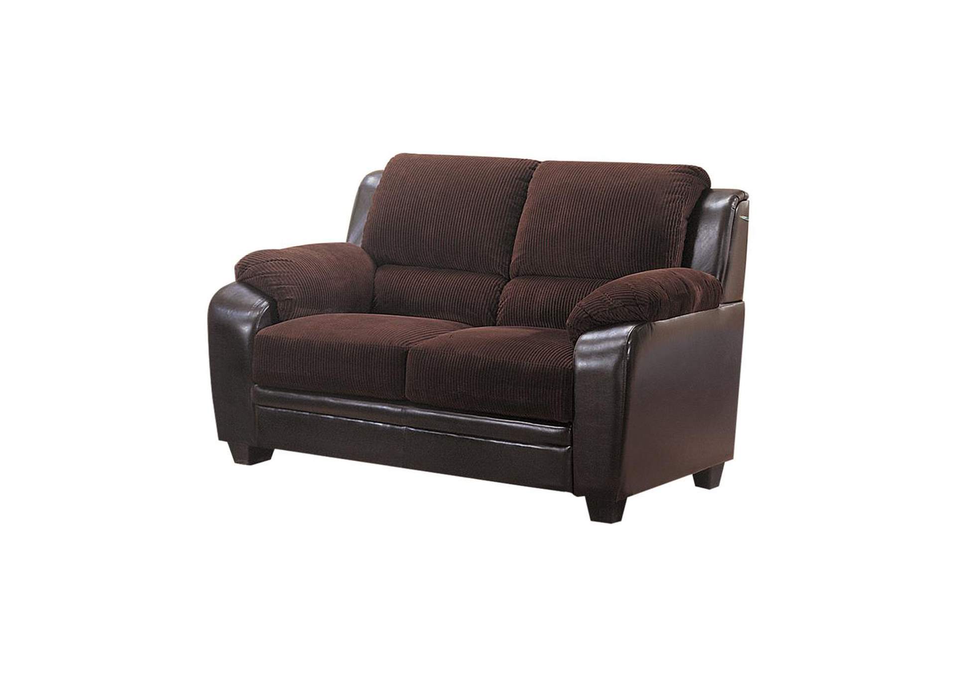 Monika Upholstered Stationary Loveseat Chocolate Frankfort Discount