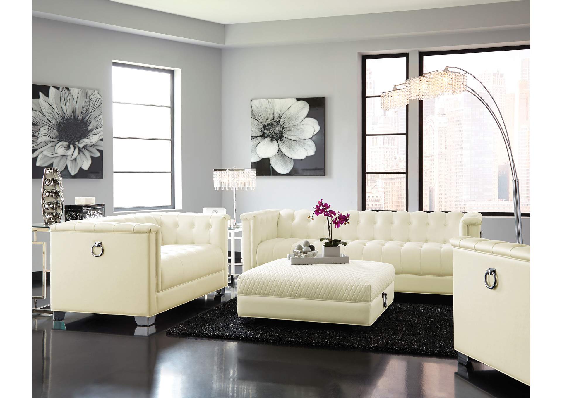Chaviano Tufted Upholstered Sofa Pearl White,Coaster Furniture
