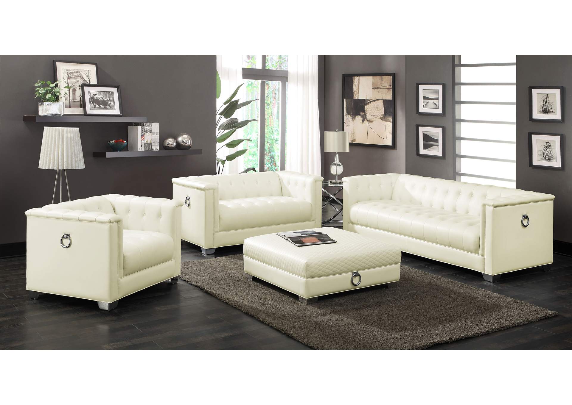 Chaviano Upholstered Ottoman Pearl White,Coaster Furniture