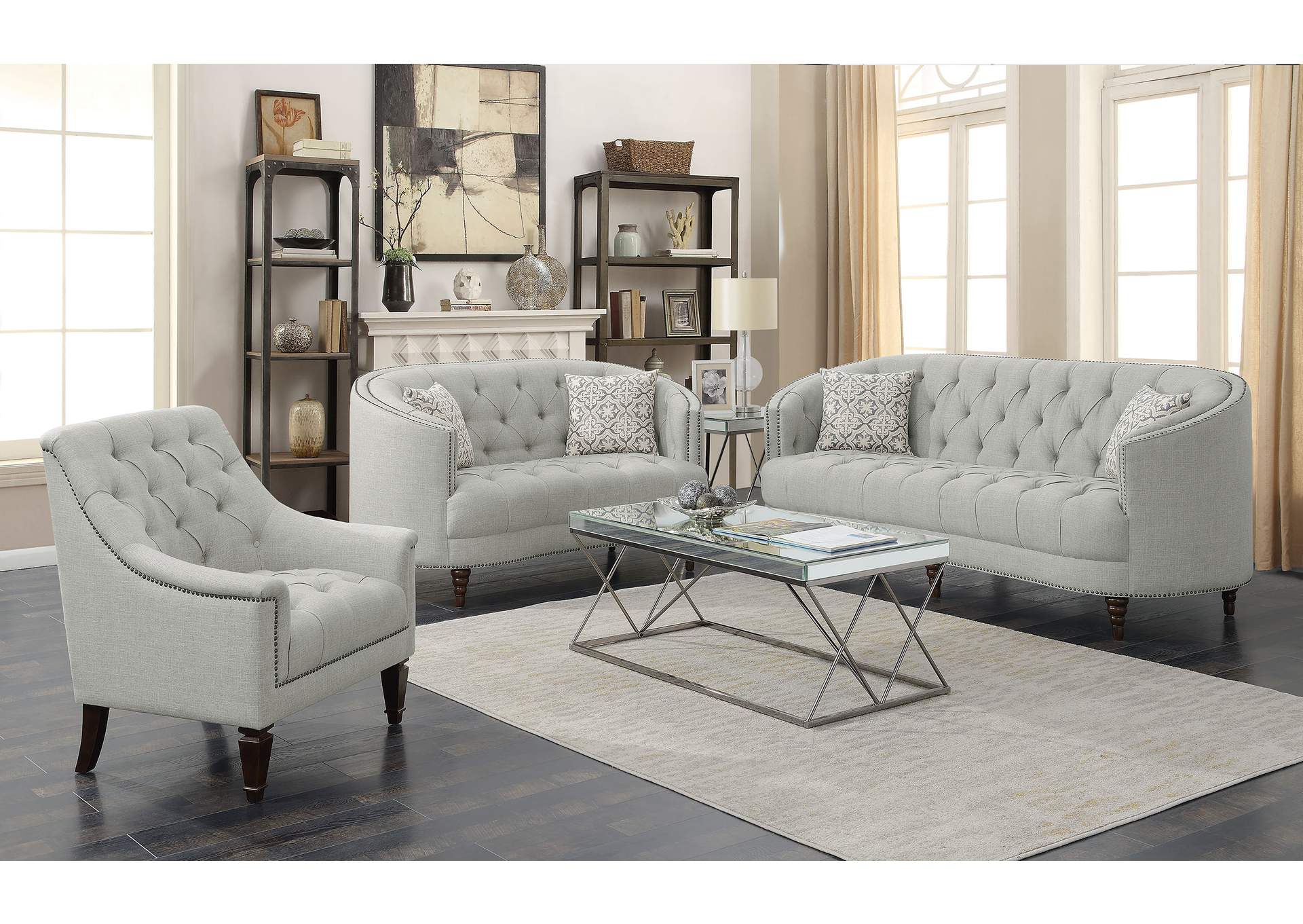 Avonlea Sloped Arm Upholstered Loveseat Trim Grey,Coaster Furniture