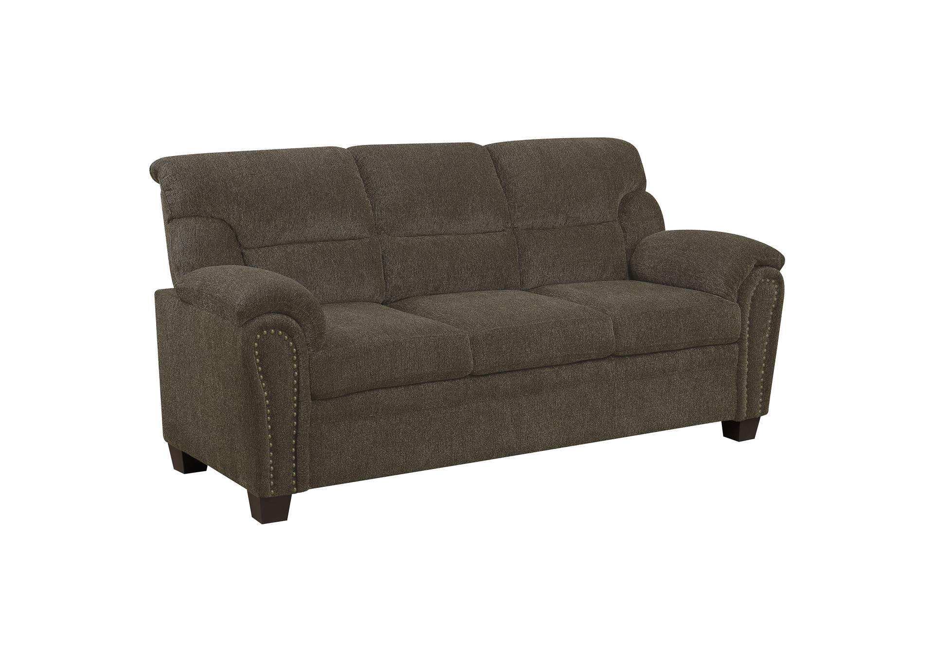 Clementine Upholstered Sofa with Nailhead Trim Brown,Coaster Furniture