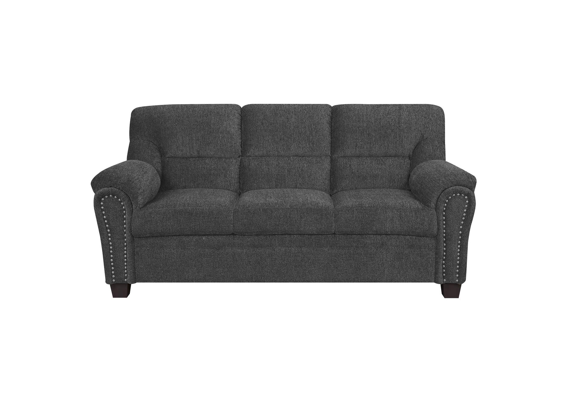 Clementine Upholstered Sofa with Nailhead Trim Grey,Coaster Furniture