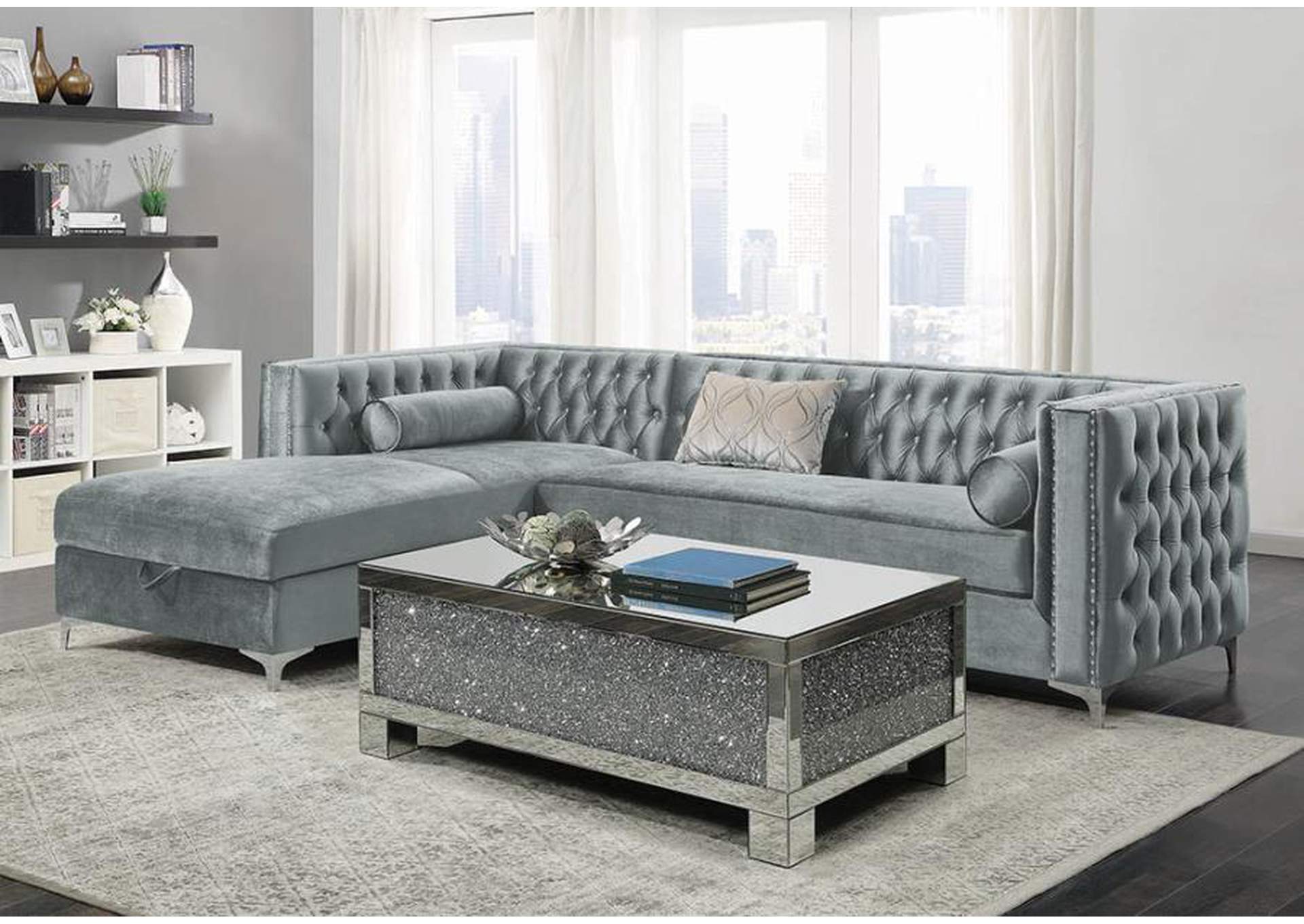 Bellaire Button-Tufted Upholstered Sectional Silver,Coaster Furniture