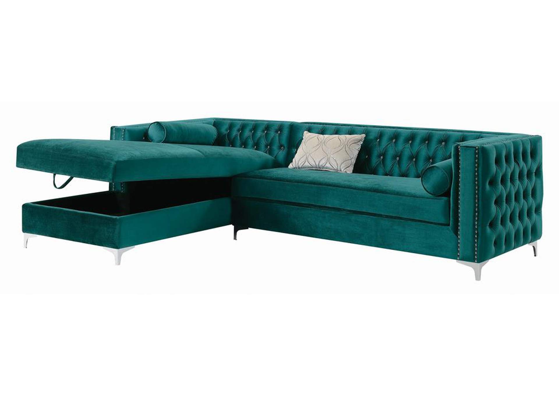 Bellaire Contemporary Teal And Chrome Sectional,Coaster Furniture