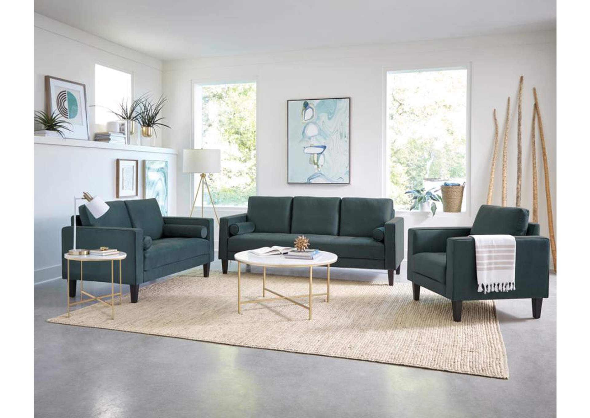 Gulfdale 3-Piece Cushion Back Upholstered Living Room Set Dark Teal,Coaster Furniture