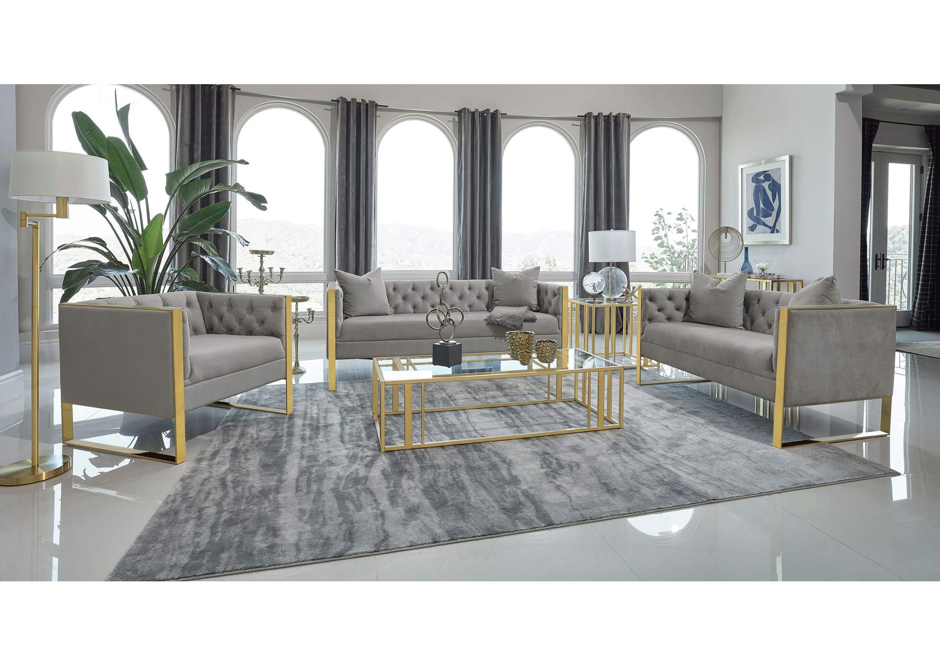 Eastbrook 3-piece Tufted Back Living Room Set Grey,Coaster Furniture