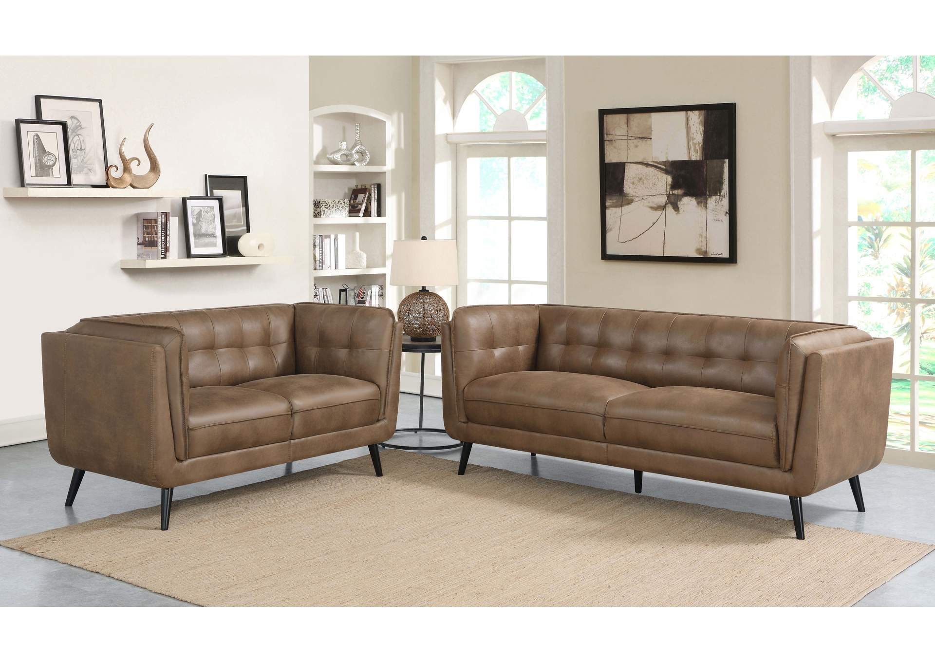 Thatcher 2-piece Upholstered Button Tufted Living Room Set Brown,Coaster Furniture