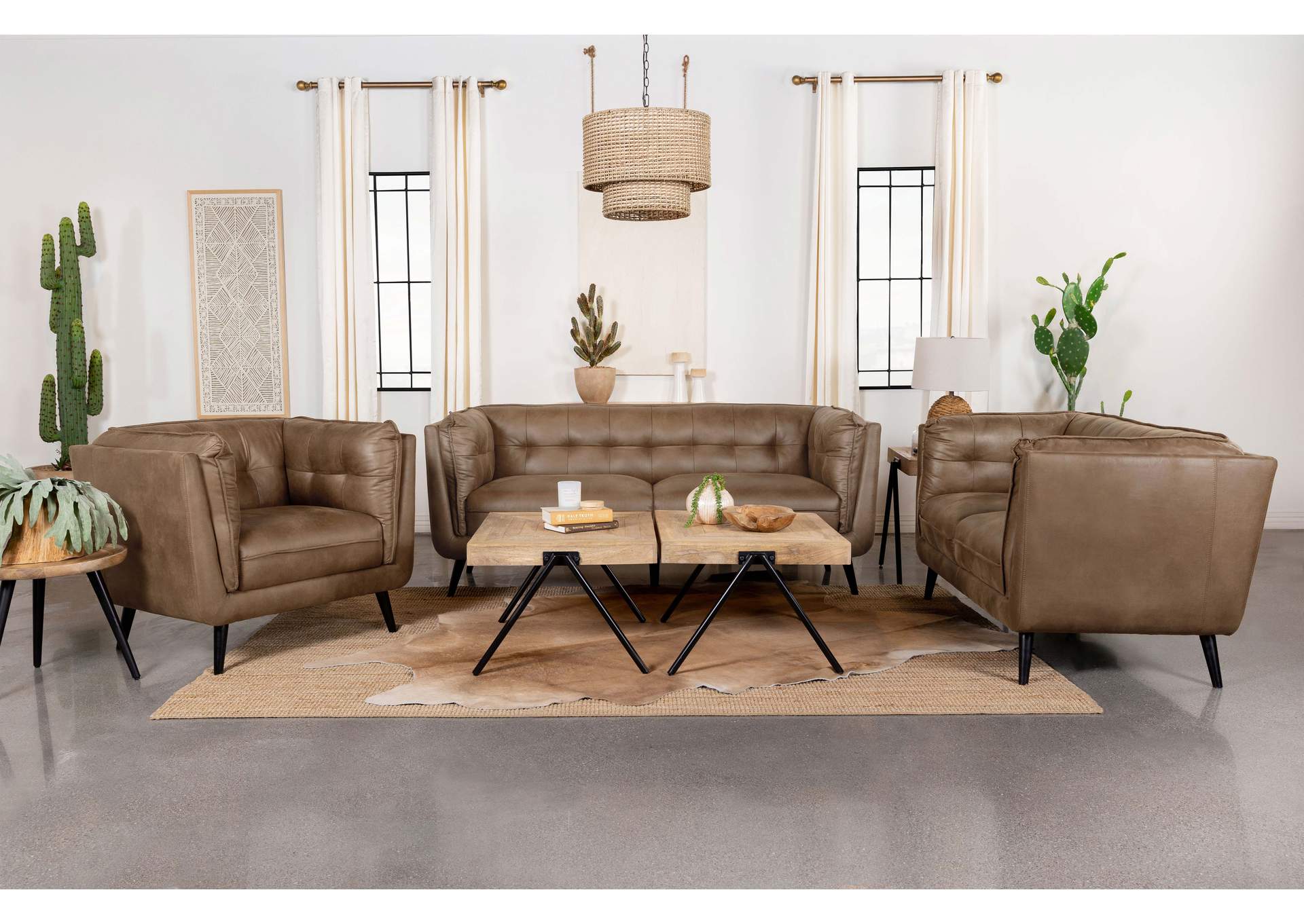 Thatcher 3-piece Upholstered Button Tufted Living Room Set Brown,Coaster Furniture