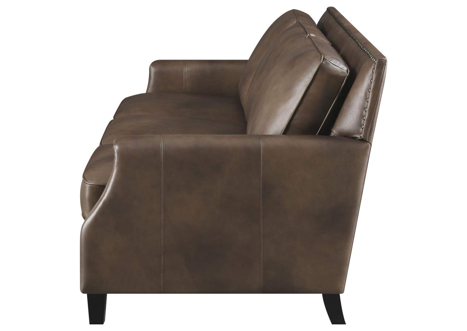 Leaton Upholstered Recessed Arms Sofa Brown Sugar,Coaster Furniture