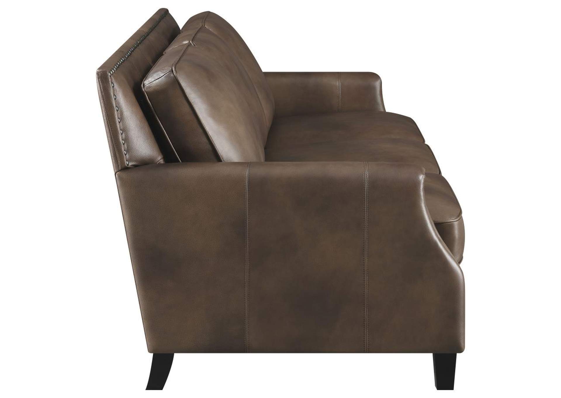 Leaton Upholstered Recessed Arms Sofa Brown Sugar,Coaster Furniture