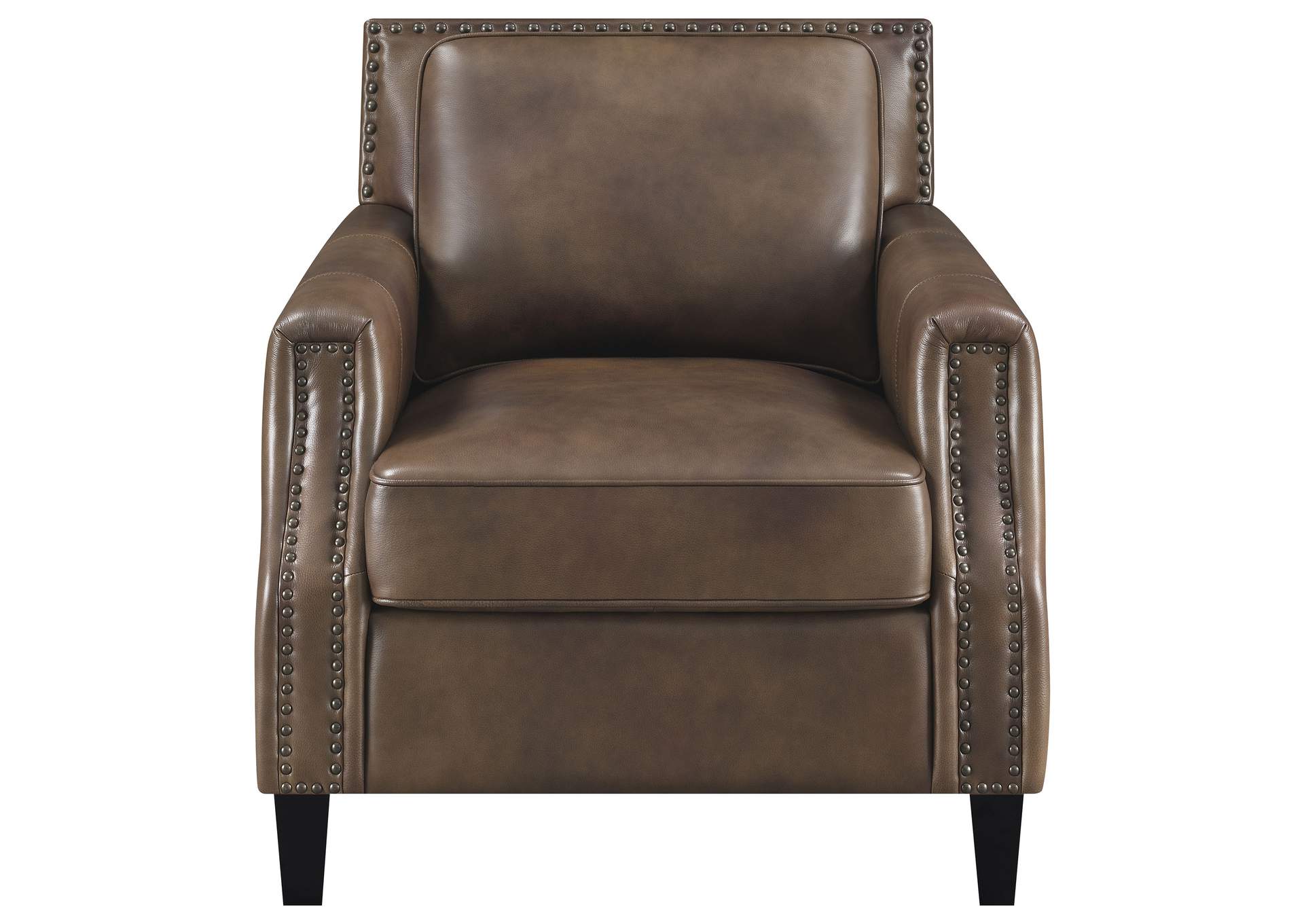 Leaton Upholstered Recessed Arm Chair Brown Sugar,Coaster Furniture