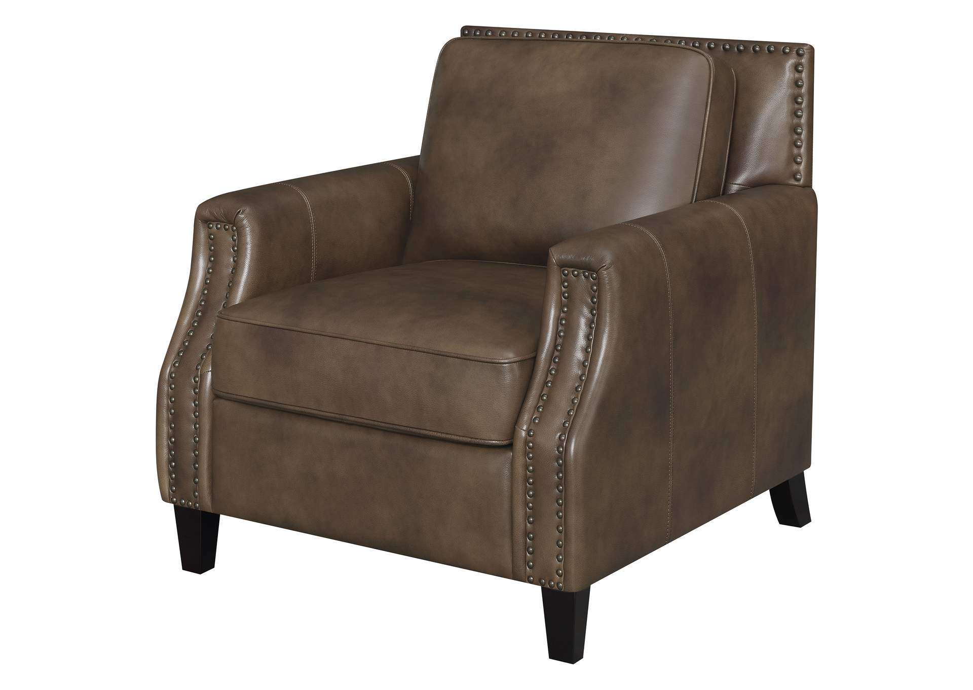 Leaton Upholstered Recessed Arm Chair Brown Sugar,Coaster Furniture